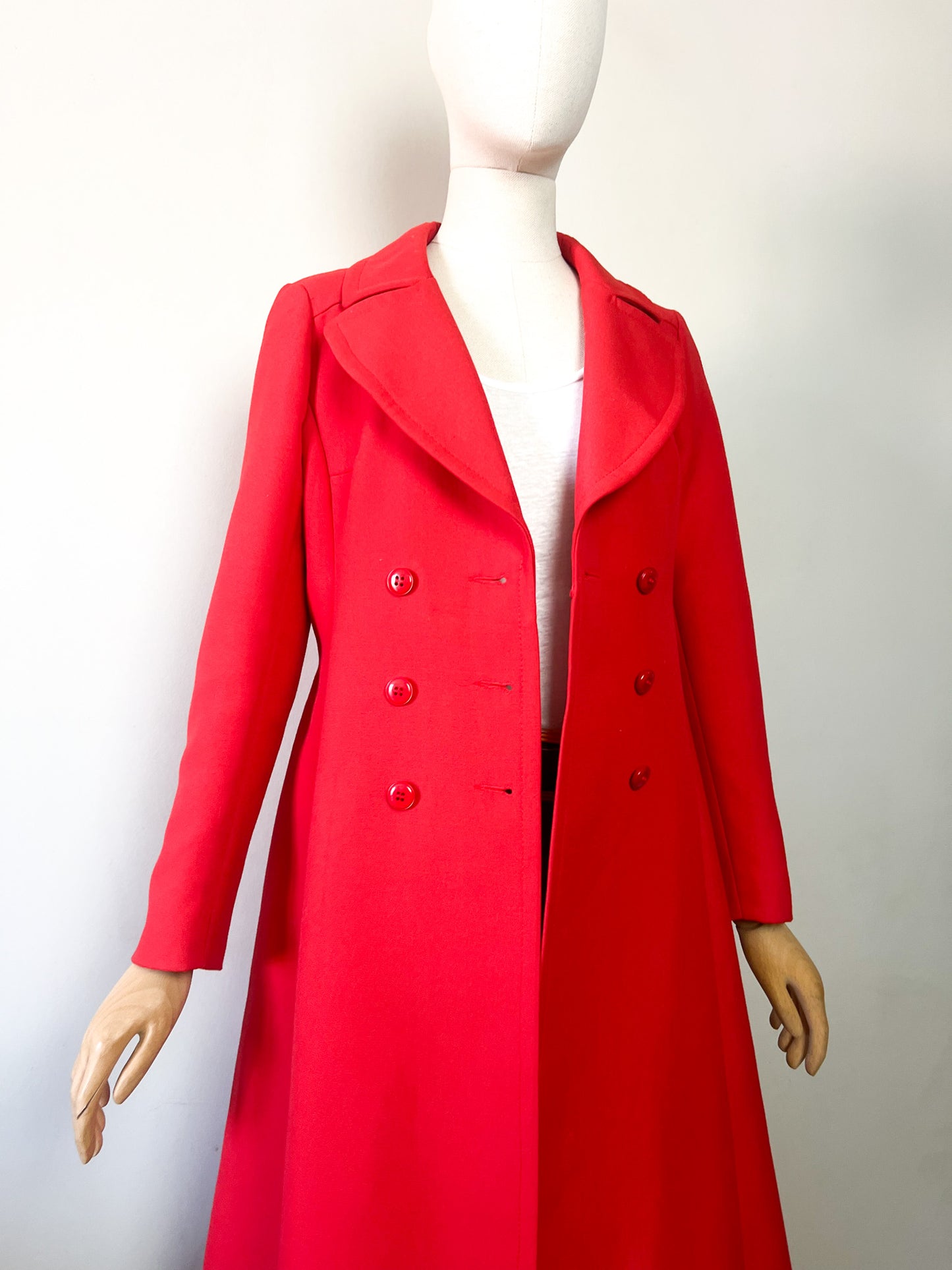 Manteau Trapèze Vintage Années 70 - Rouge Orangé - Chic - Marcel Chermont -T36/38