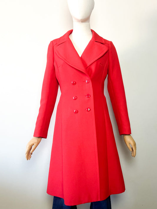 Manteau Trapèze Vintage Années 70 - Rouge Orangé - Chic - Marcel Chermont -T36/38