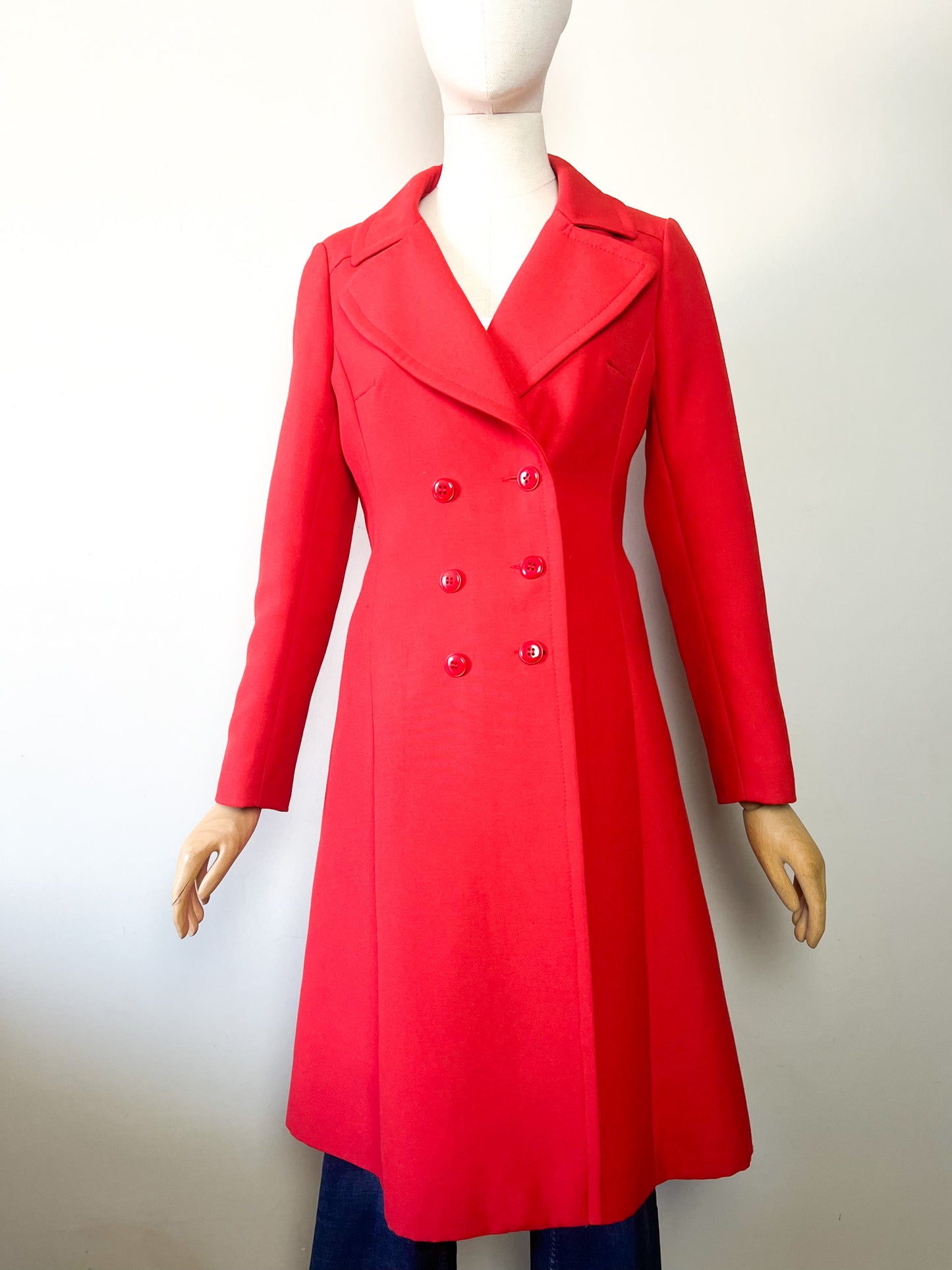 Manteau Trapèze Vintage Années 70 - Rouge Orangé - Chic - Marcel Chermont -T36/38