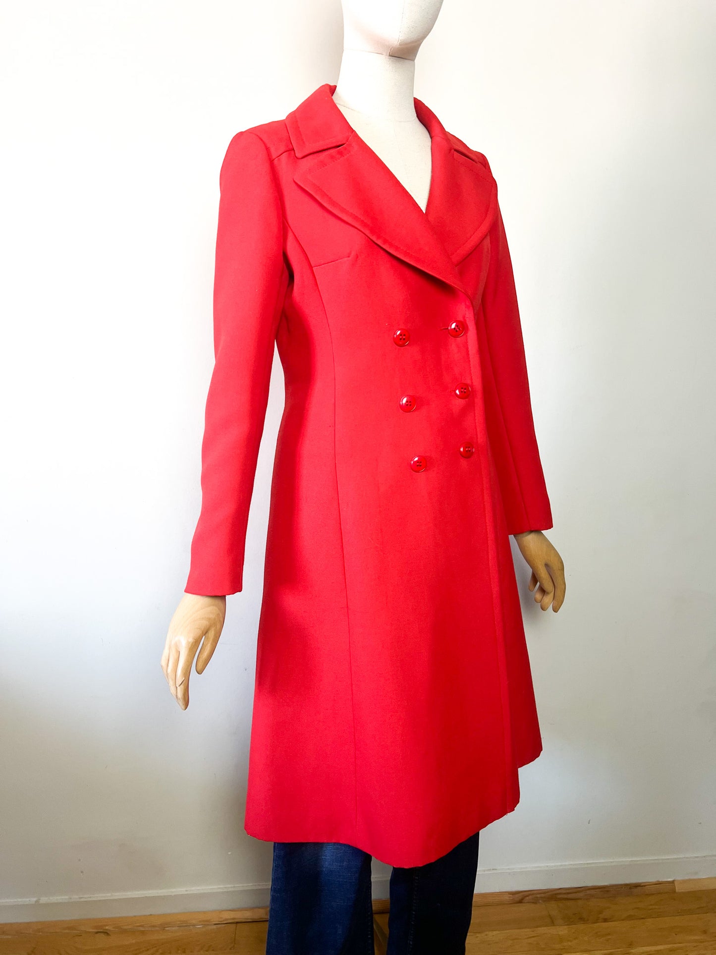 Manteau Trapèze Vintage Années 70 - Rouge Orangé - Chic - Marcel Chermont -T36/38