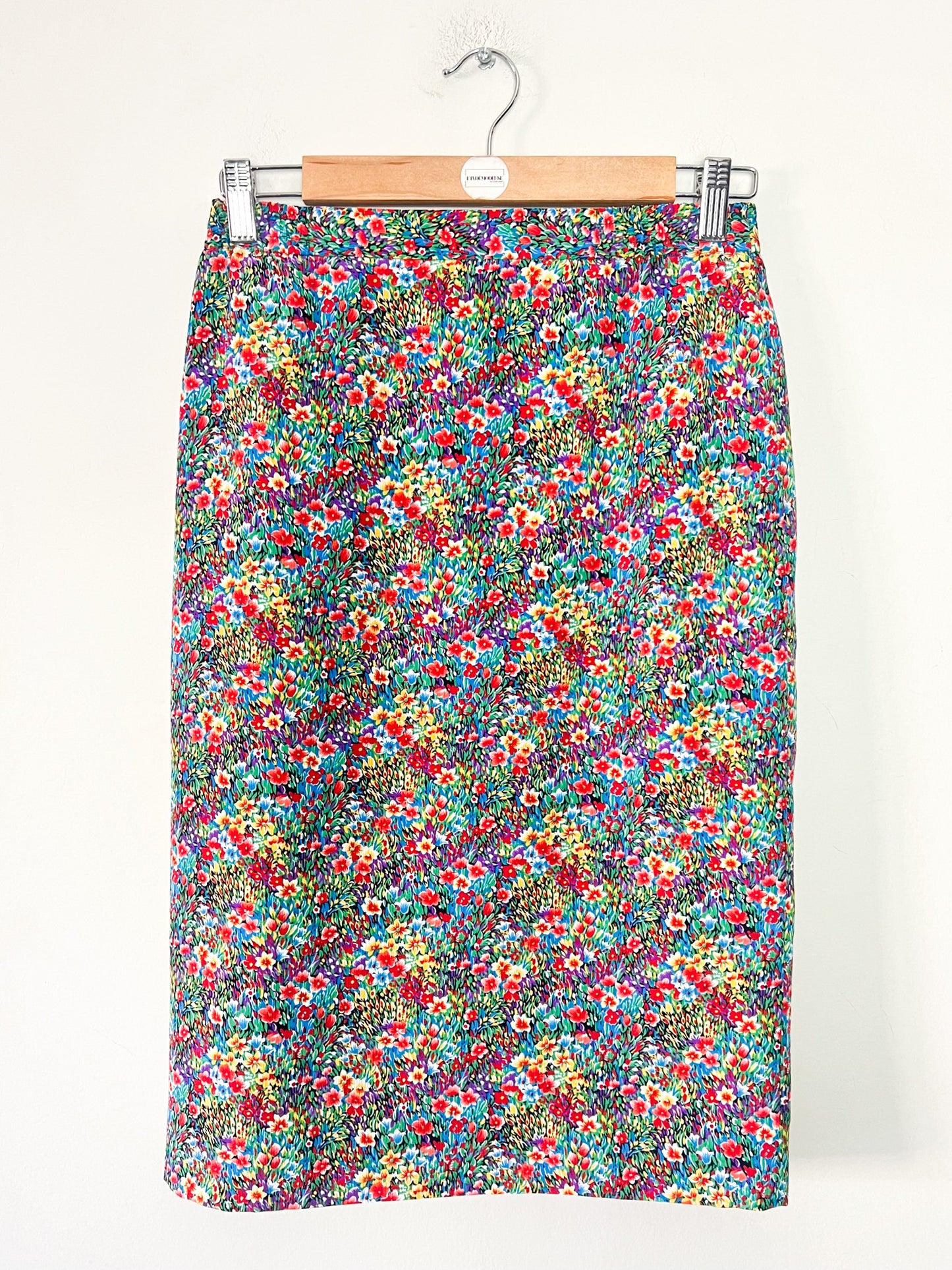 Jupe Vintage Années 90 - Imprimé Floral Lumineux - Made in France - Elisabeth Hilbert -T. 34/36