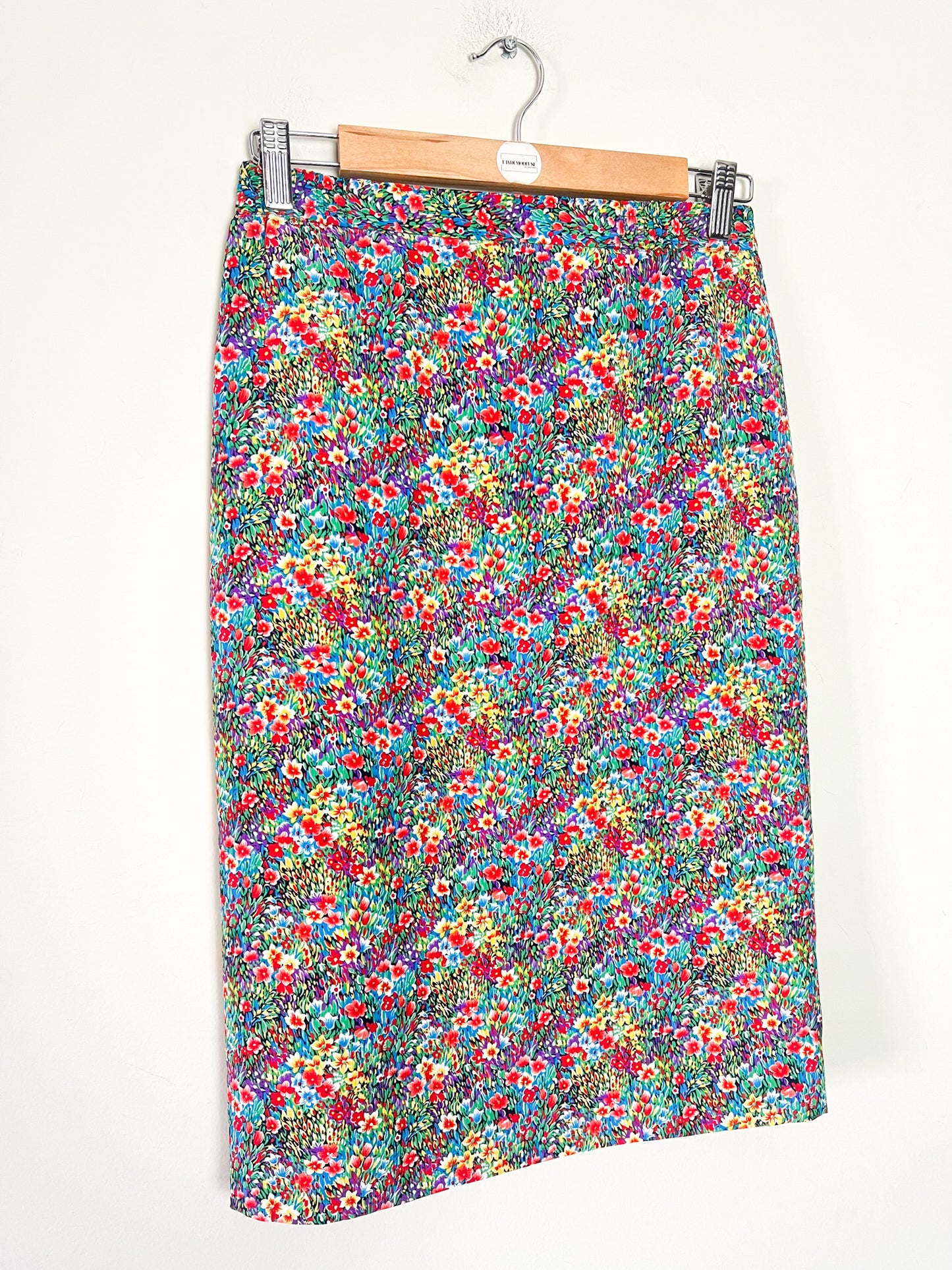 Jupe Vintage Années 90 - Imprimé Floral Lumineux - Made in France - Elisabeth Hilbert -T. 34/36