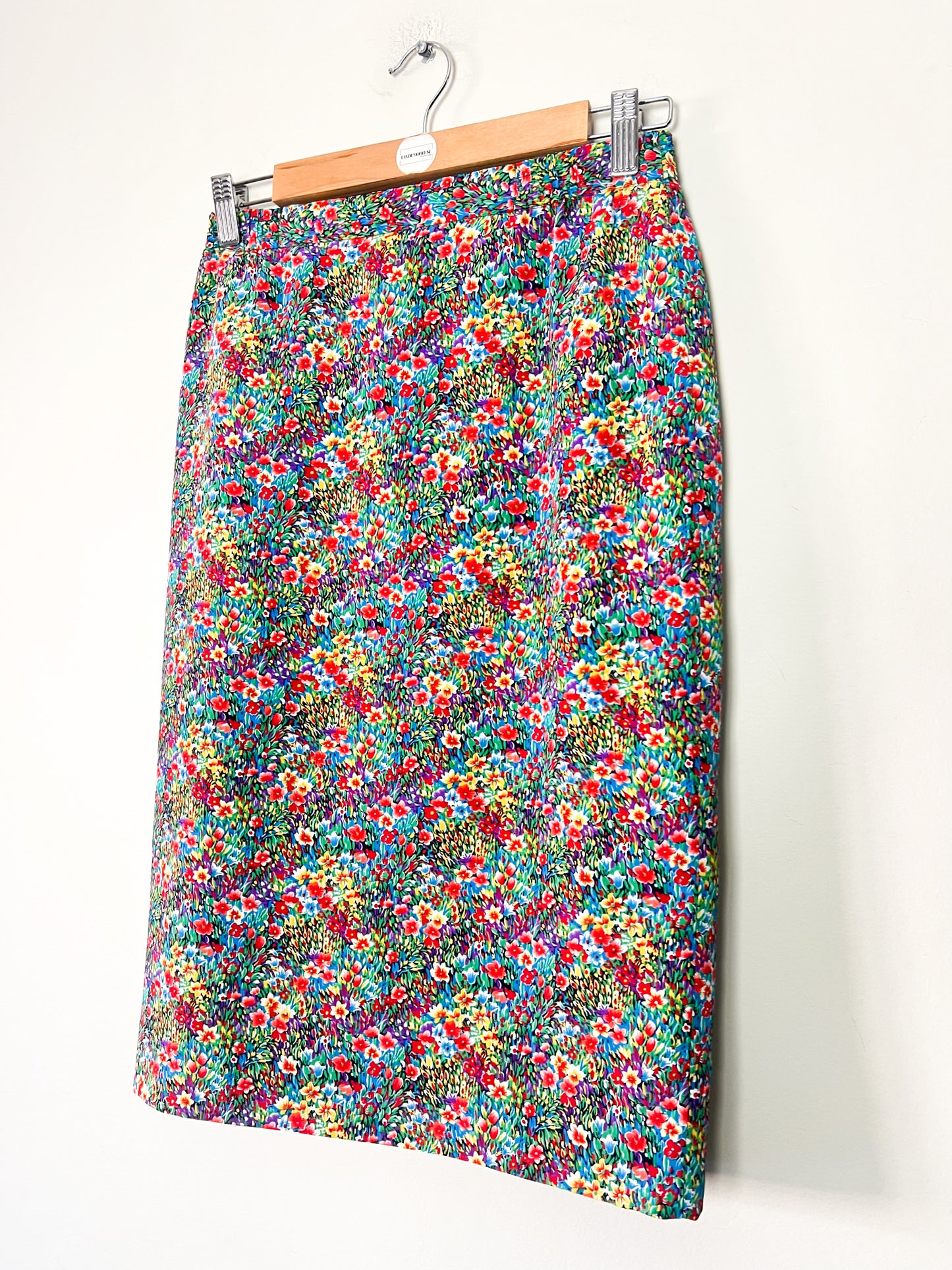 Jupe Vintage Années 90 - Imprimé Floral Lumineux - Made in France - Elisabeth Hilbert -T. 34/36