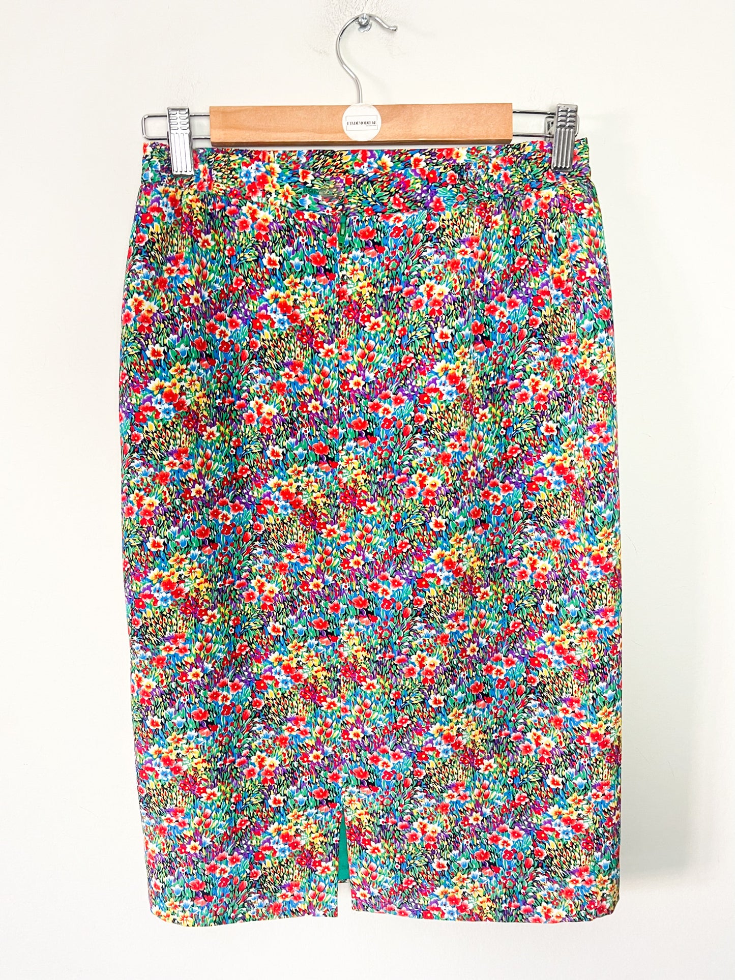 Jupe Vintage Années 90 - Imprimé Floral Lumineux - Made in France - Elisabeth Hilbert -T. 34/36