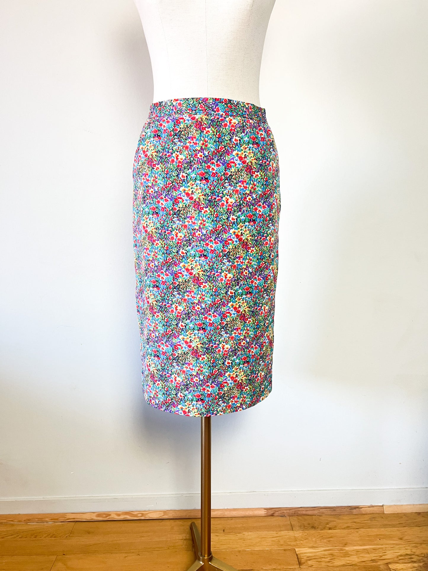 Jupe Vintage Années 90 - Imprimé Floral Lumineux - Made in France - Elisabeth Hilbert -T. 34/36