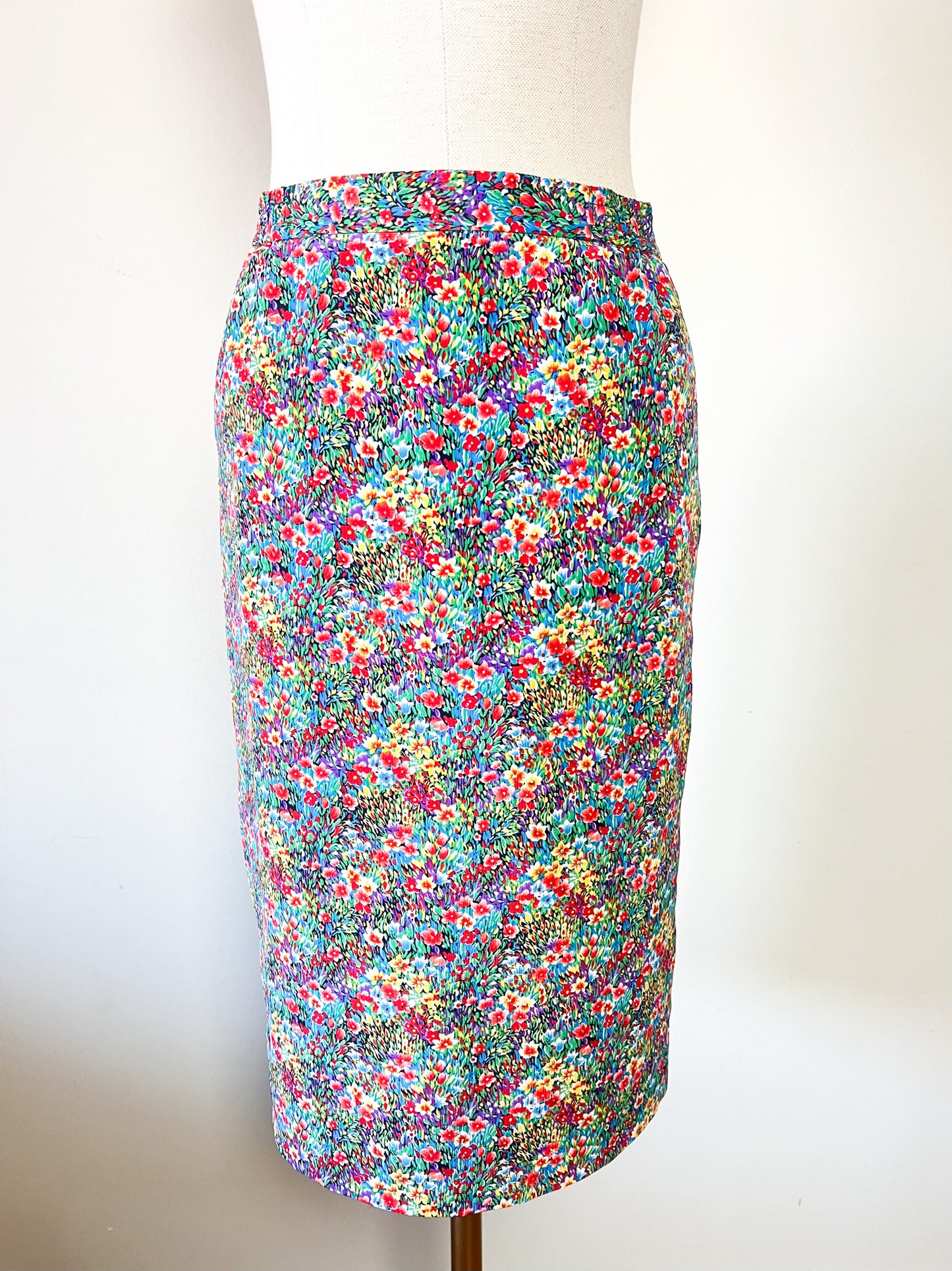 Jupe Vintage Années 90 - Imprimé Floral Lumineux - Made in France - Elisabeth Hilbert -T. 34/36