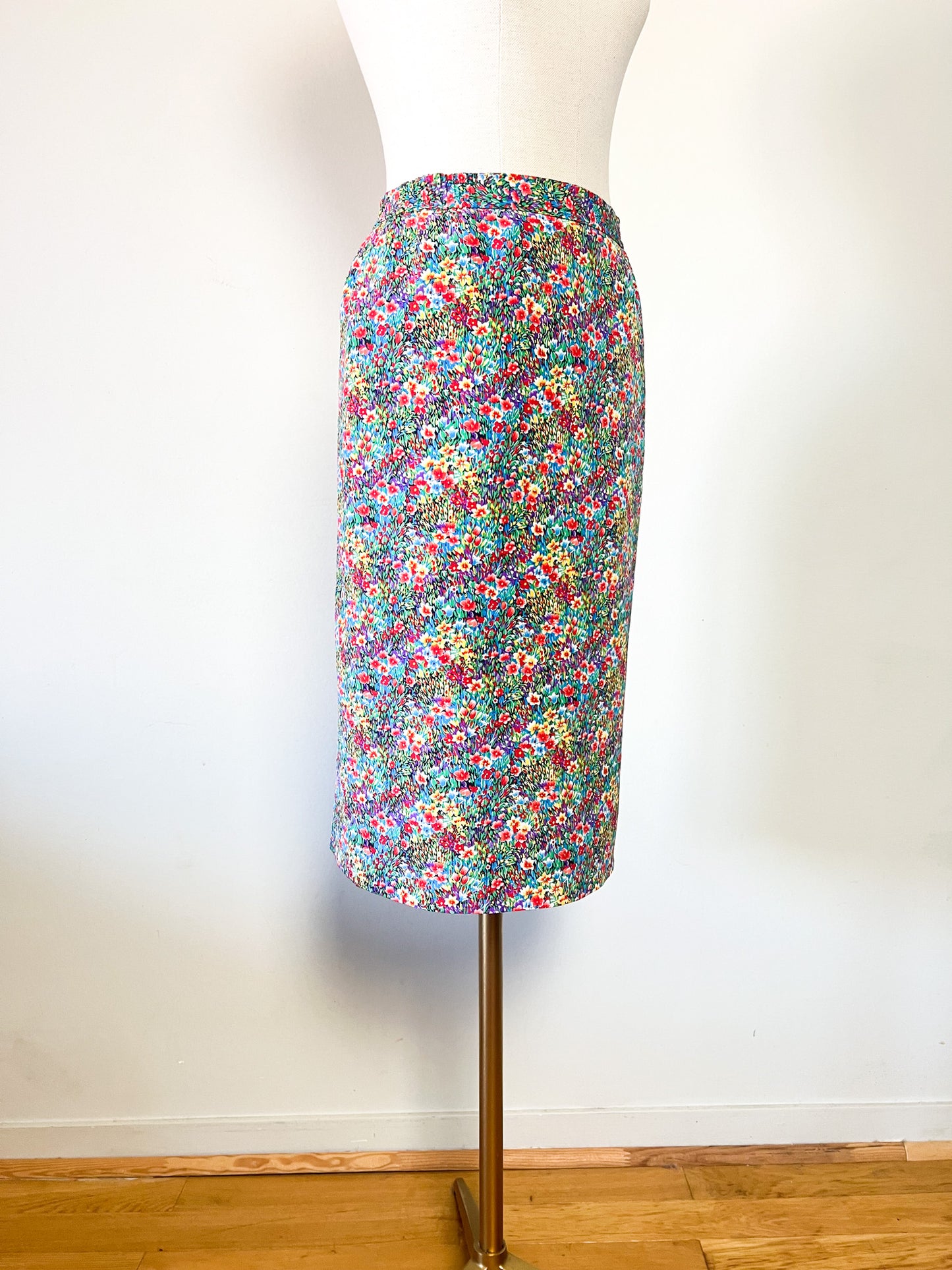 Jupe Vintage Années 90 - Imprimé Floral Lumineux - Made in France - Elisabeth Hilbert -T. 34/36