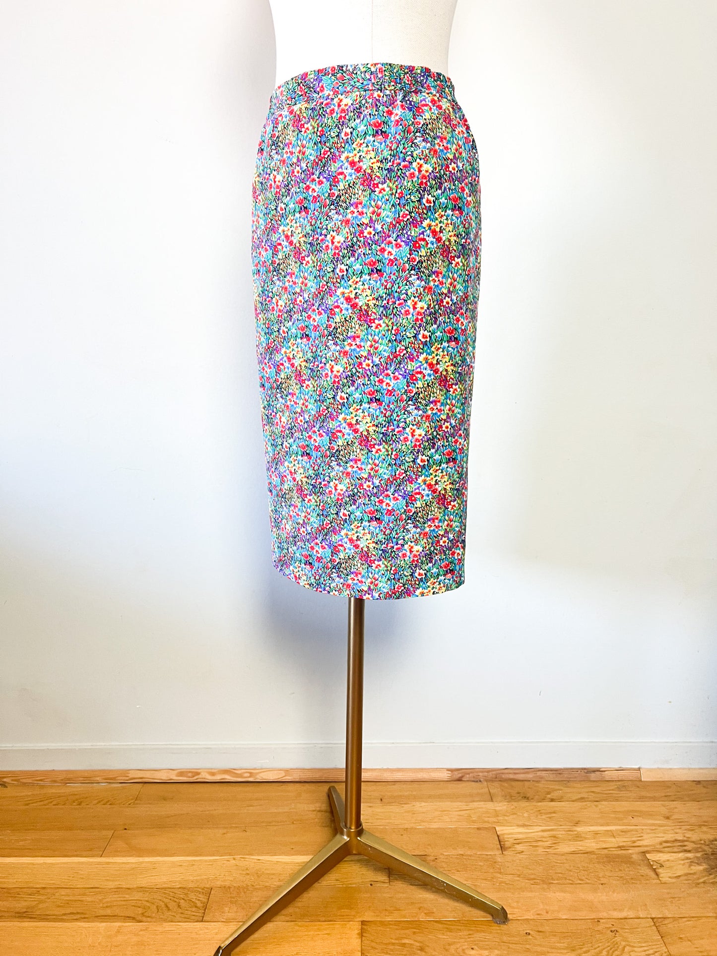 Jupe Vintage Années 90 - Imprimé Floral Lumineux - Made in France - Elisabeth Hilbert -T. 34/36