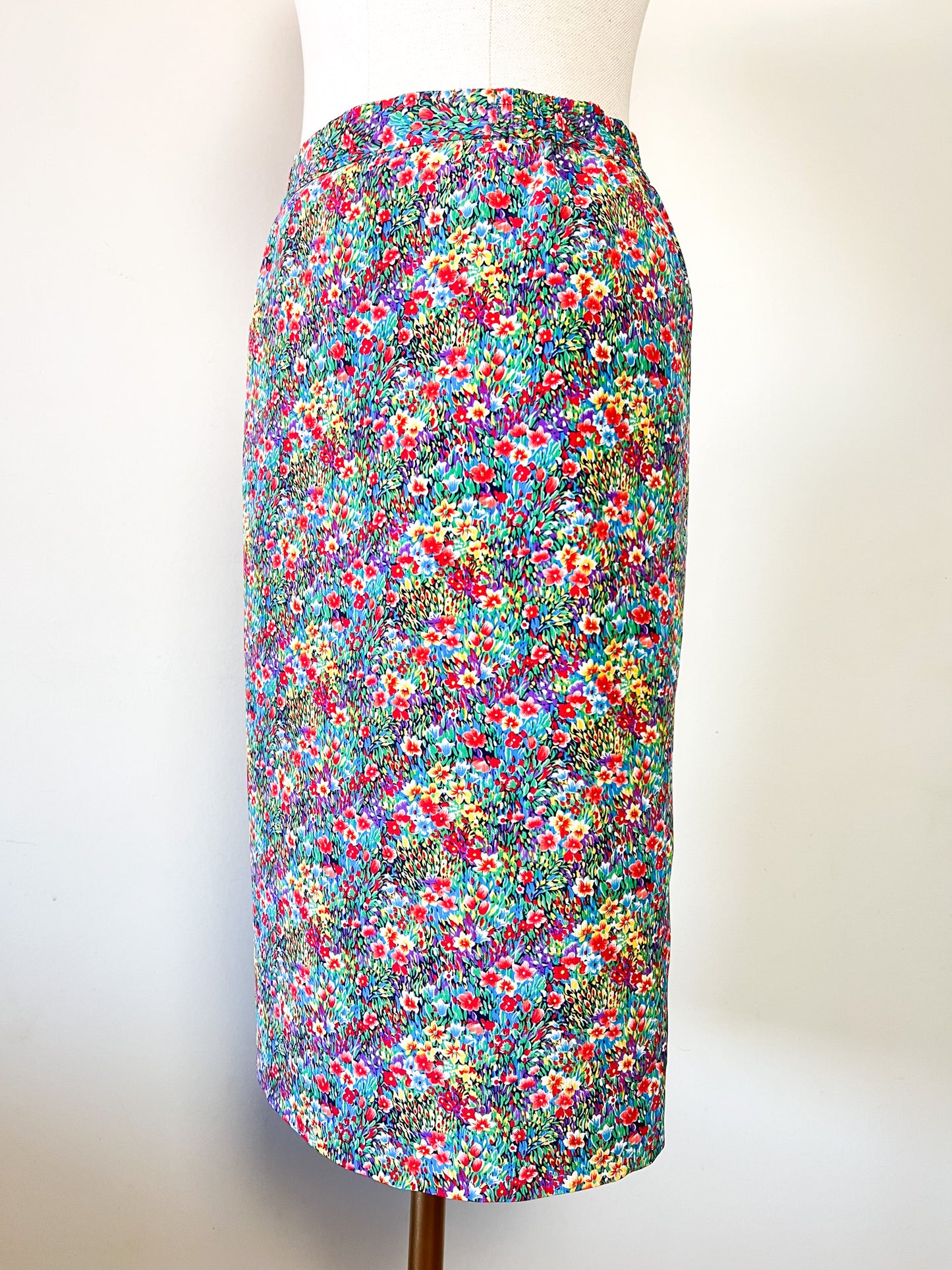 Jupe Vintage Années 90 - Imprimé Floral Lumineux - Made in France - Elisabeth Hilbert -T. 34/36