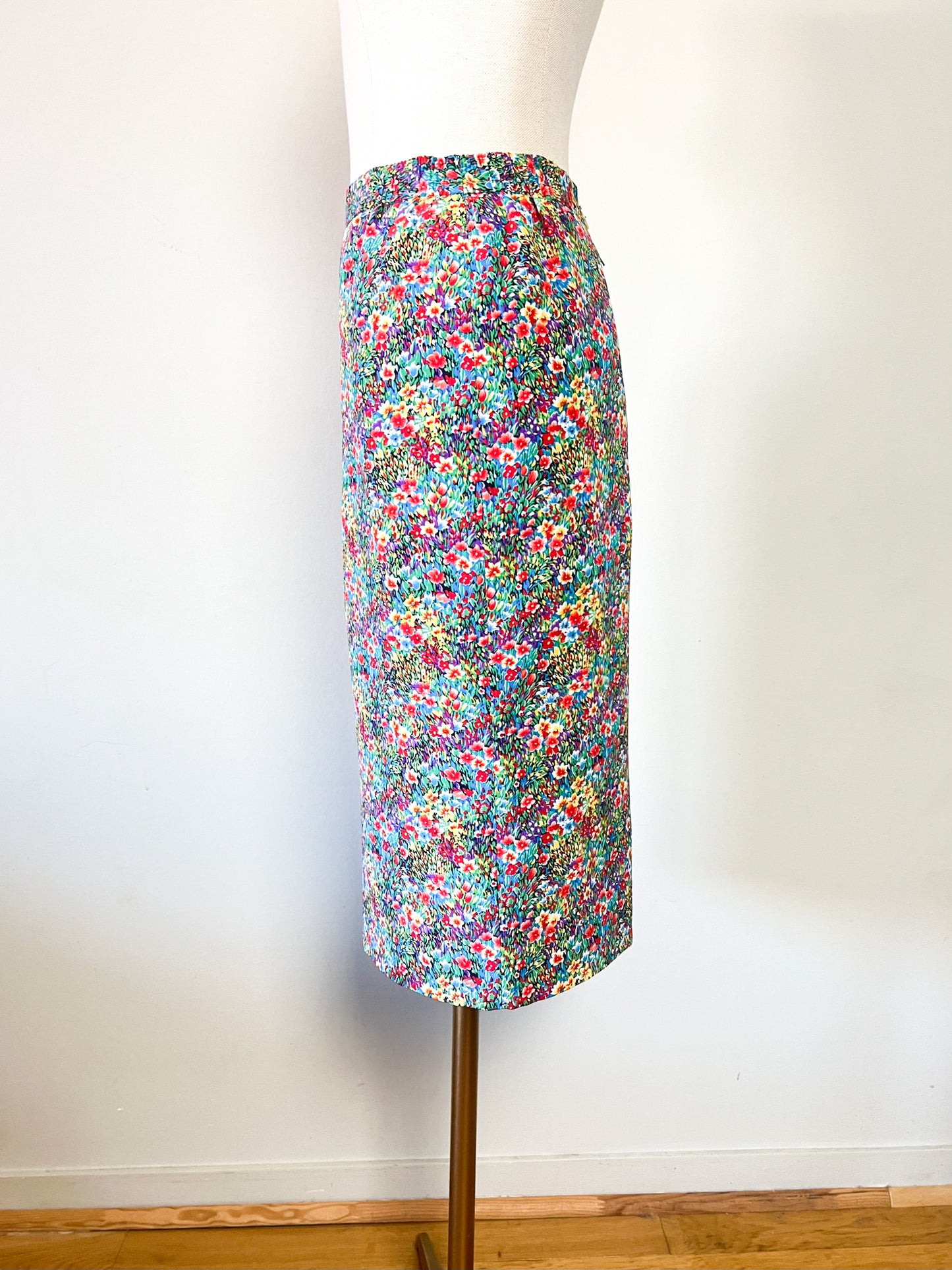Jupe Vintage Années 90 - Imprimé Floral Lumineux - Made in France - Elisabeth Hilbert -T. 34/36