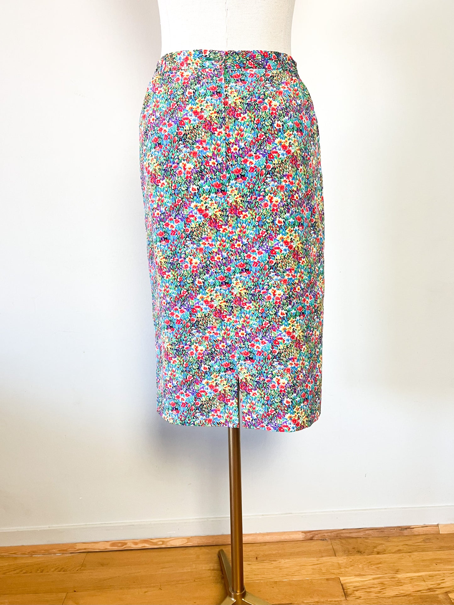 Jupe Vintage Années 90 - Imprimé Floral Lumineux - Made in France - Elisabeth Hilbert -T. 34/36