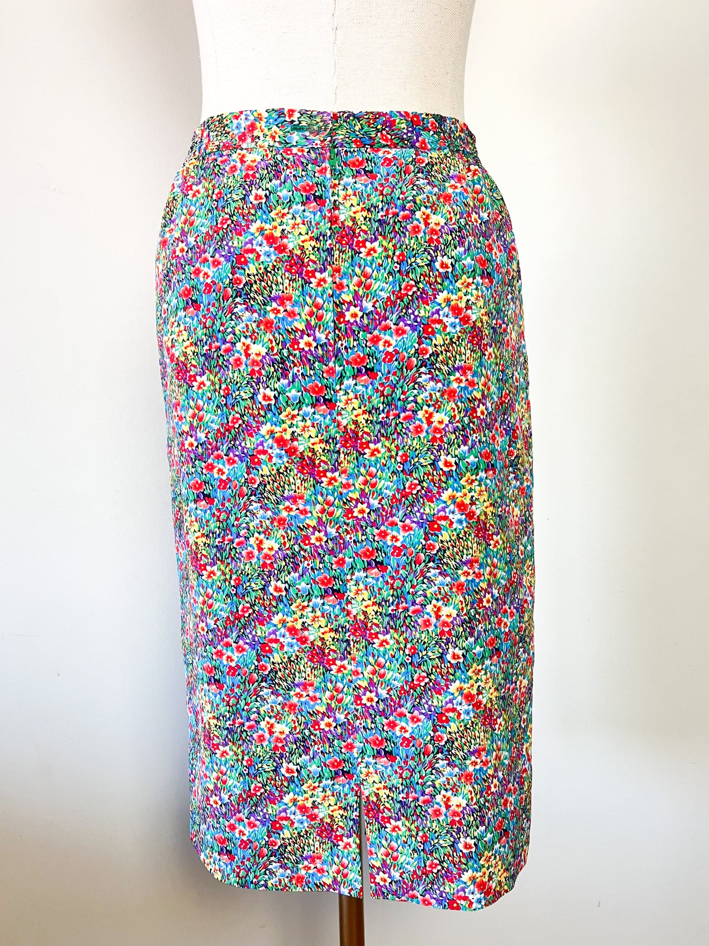 Jupe Vintage Années 90 - Imprimé Floral Lumineux - Made in France - Elisabeth Hilbert -T. 34/36