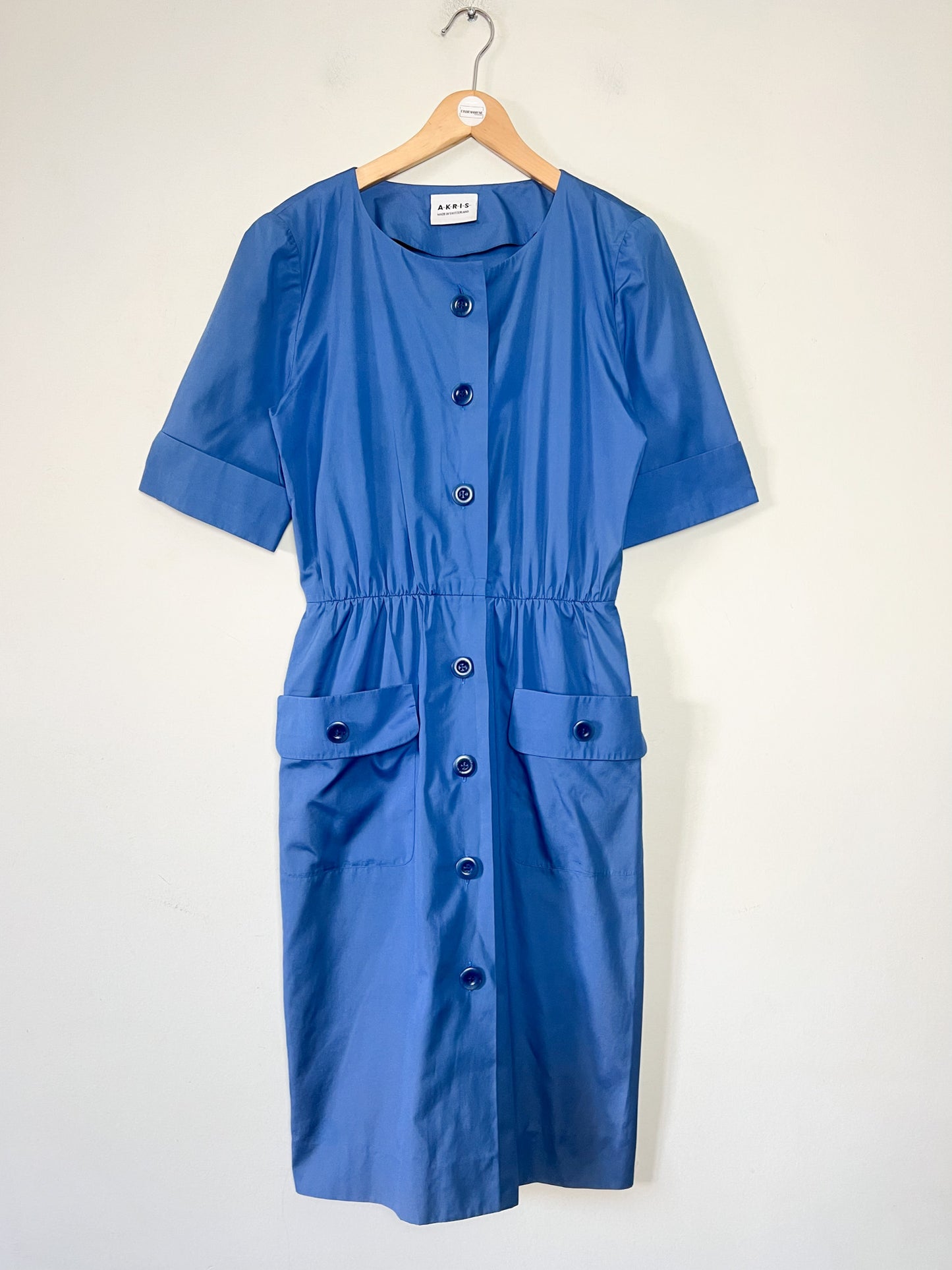 Robe Coupe Crayon Bleue - Style Rétro 50s - Made in Switzerland - Akris - Luxe - T. 38