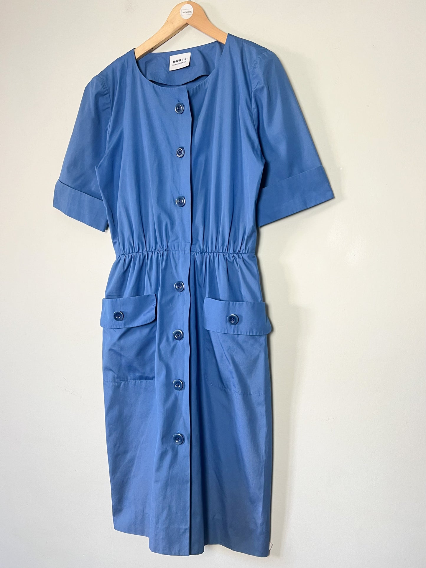 Robe Coupe Crayon Bleue - Style Rétro 50s - Made in Switzerland - Akris - Luxe - T. 38