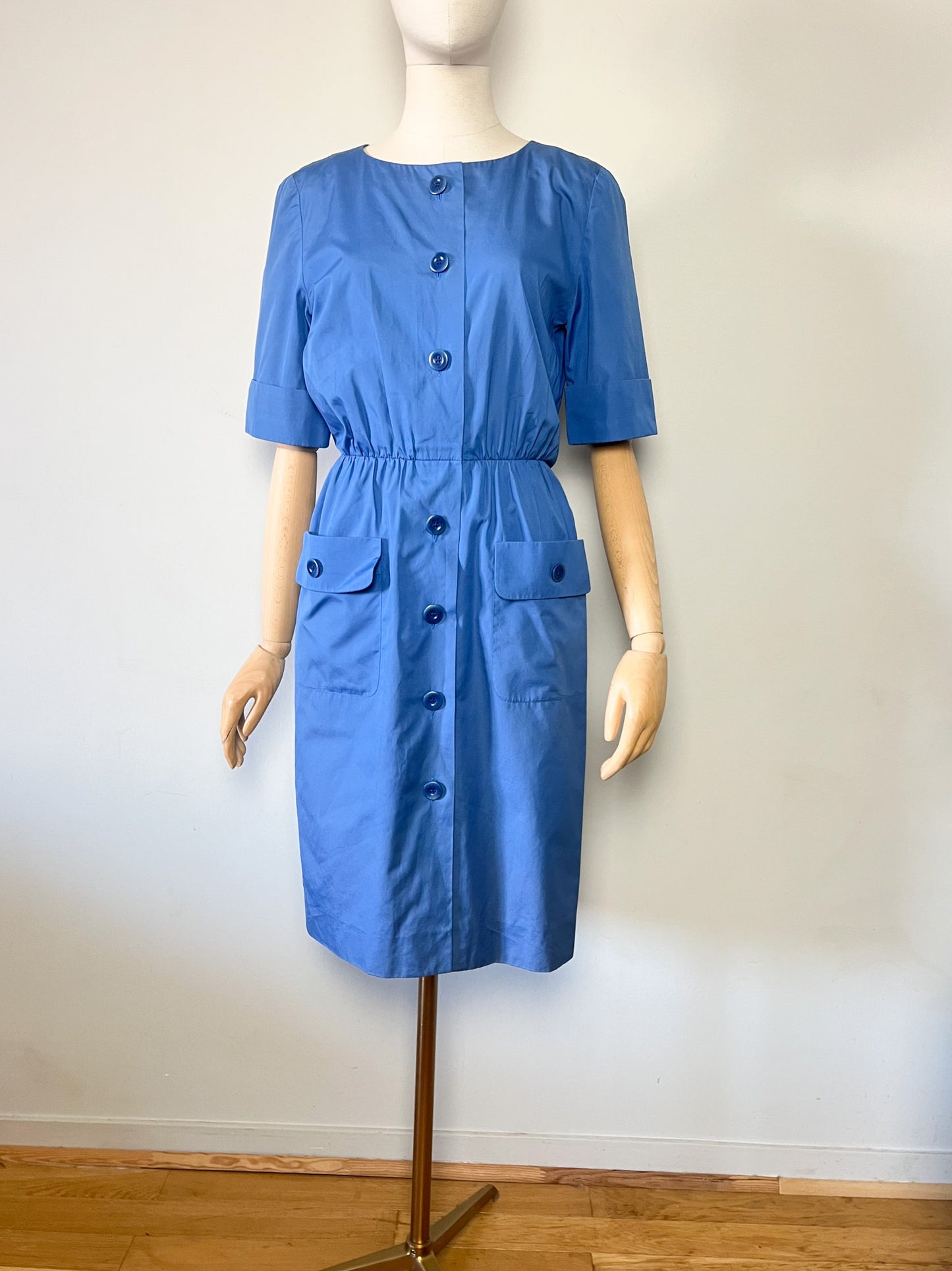 Robe Coupe Crayon Bleue - Style Rétro 50s - Made in Switzerland - Akris - Luxe - T. 38