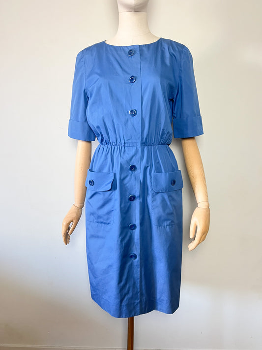 Robe Coupe Crayon Bleue - Style Rétro 50s - Made in Switzerland - Akris - Luxe - T. 38
