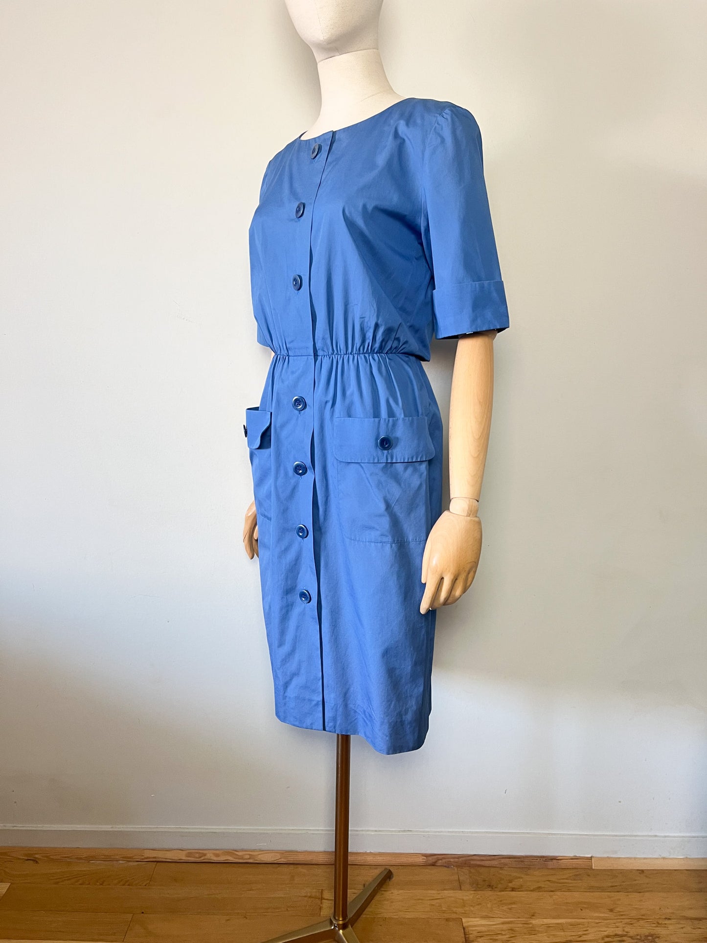 Robe Coupe Crayon Bleue - Style Rétro 50s - Made in Switzerland - Akris - Luxe - T. 38