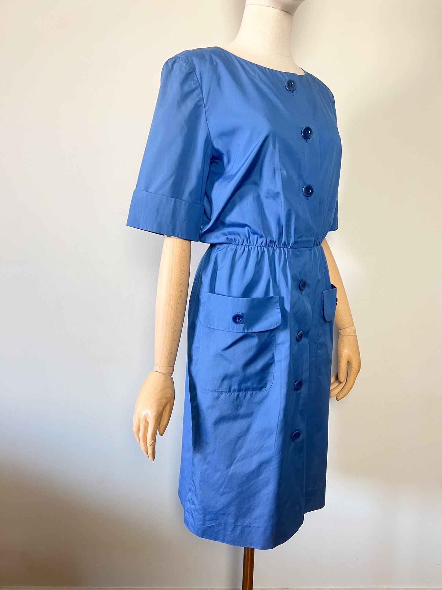 Robe Coupe Crayon Bleue - Style Rétro 50s - Made in Switzerland - Akris - Luxe - T. 38