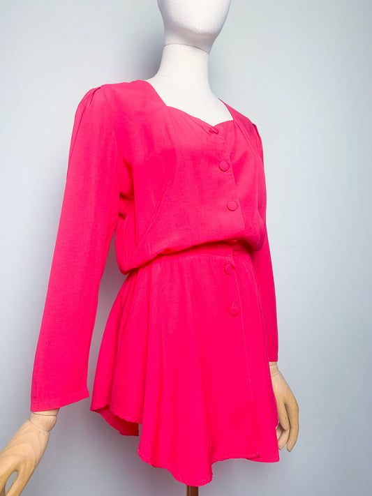 Chemisier tunique péplum basques rose fuchsia vintage