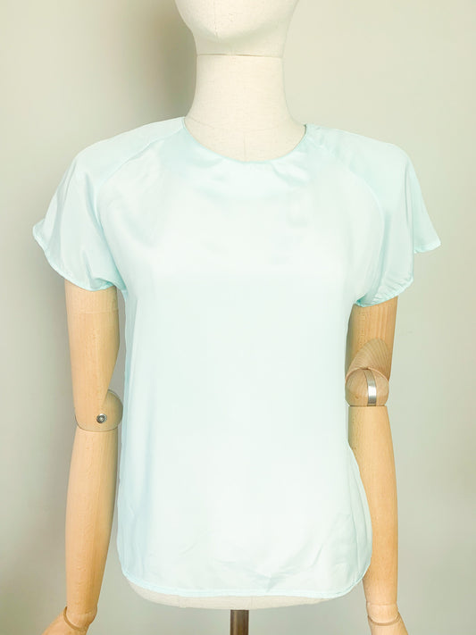 Blouse fluide manches courtes vert d’eau vintage