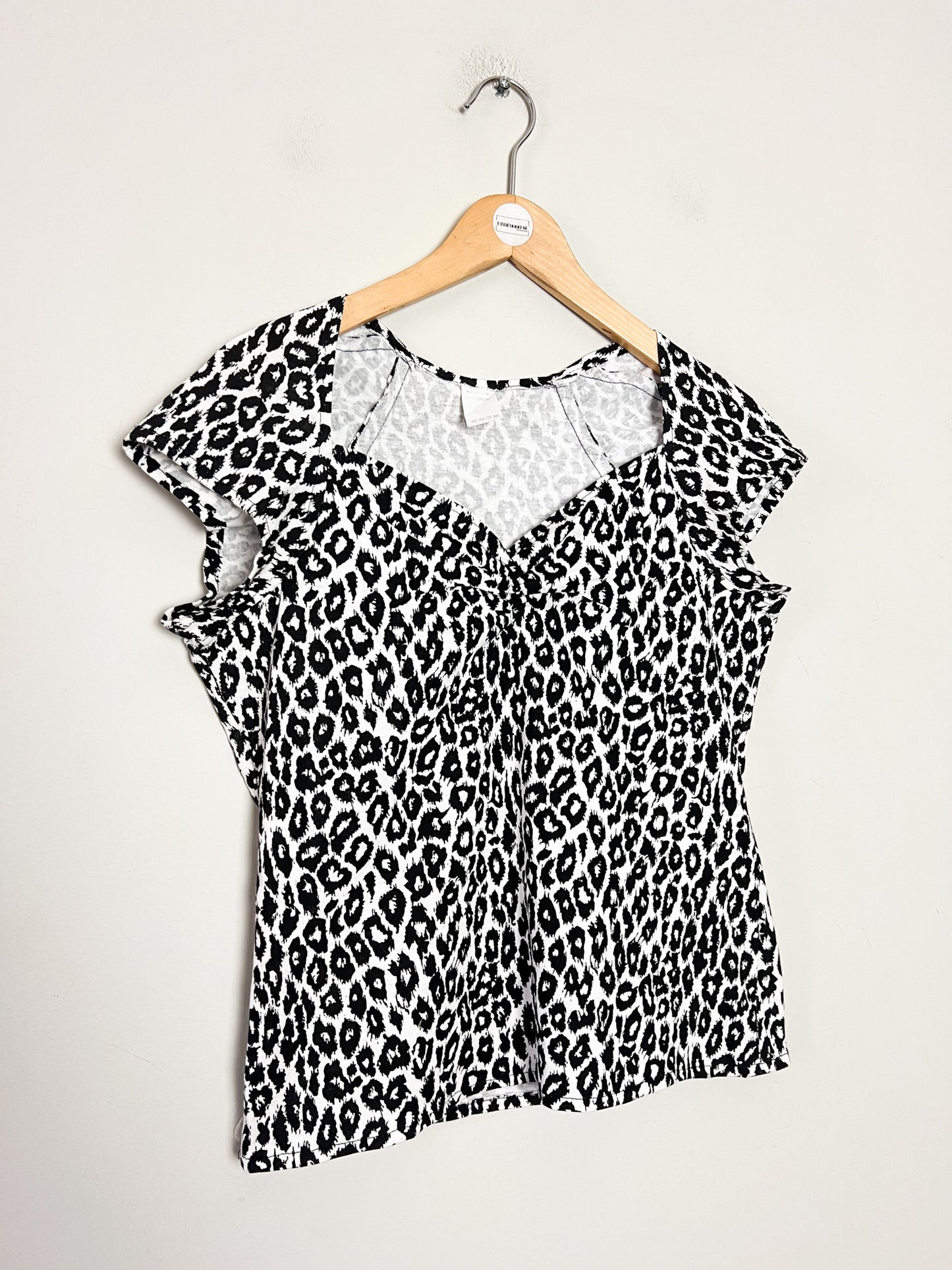 T-shirt Vintage Années 90 Imprimé Animalier Noir & Blanc - 100% Coton - T. 36 (S)
