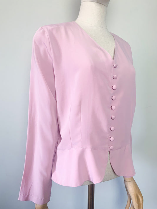 Top blouse à basques femme manches longues rose vintage 80s Daniel Duval