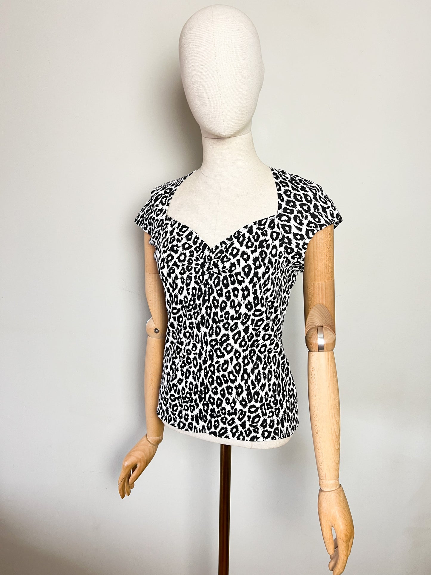 T-shirt Vintage Années 90 Imprimé Animalier Noir & Blanc - 100% Coton - T. 36 (S)