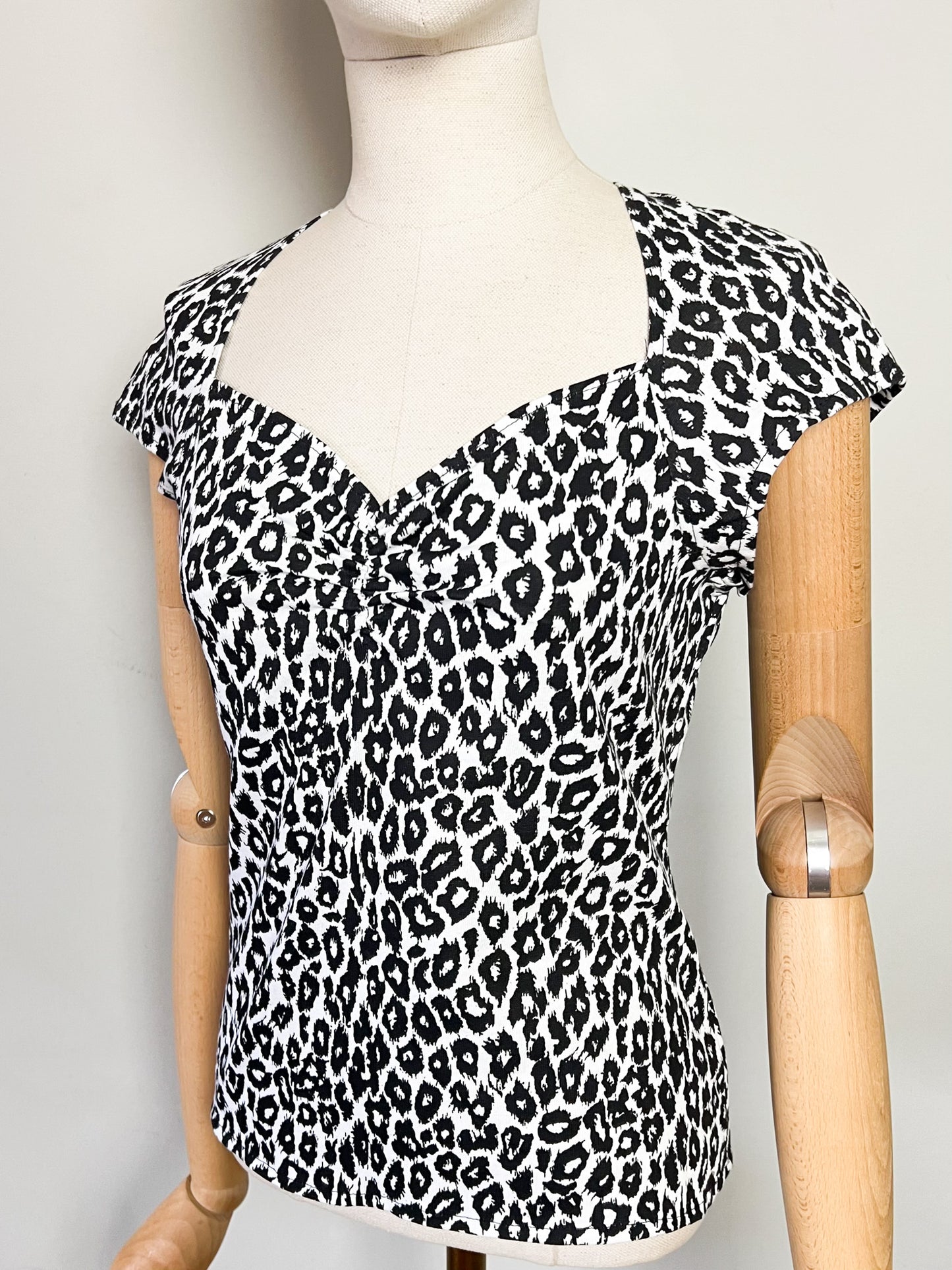 T-shirt Vintage Années 90 Imprimé Animalier Noir & Blanc - 100% Coton - T. 36 (S)