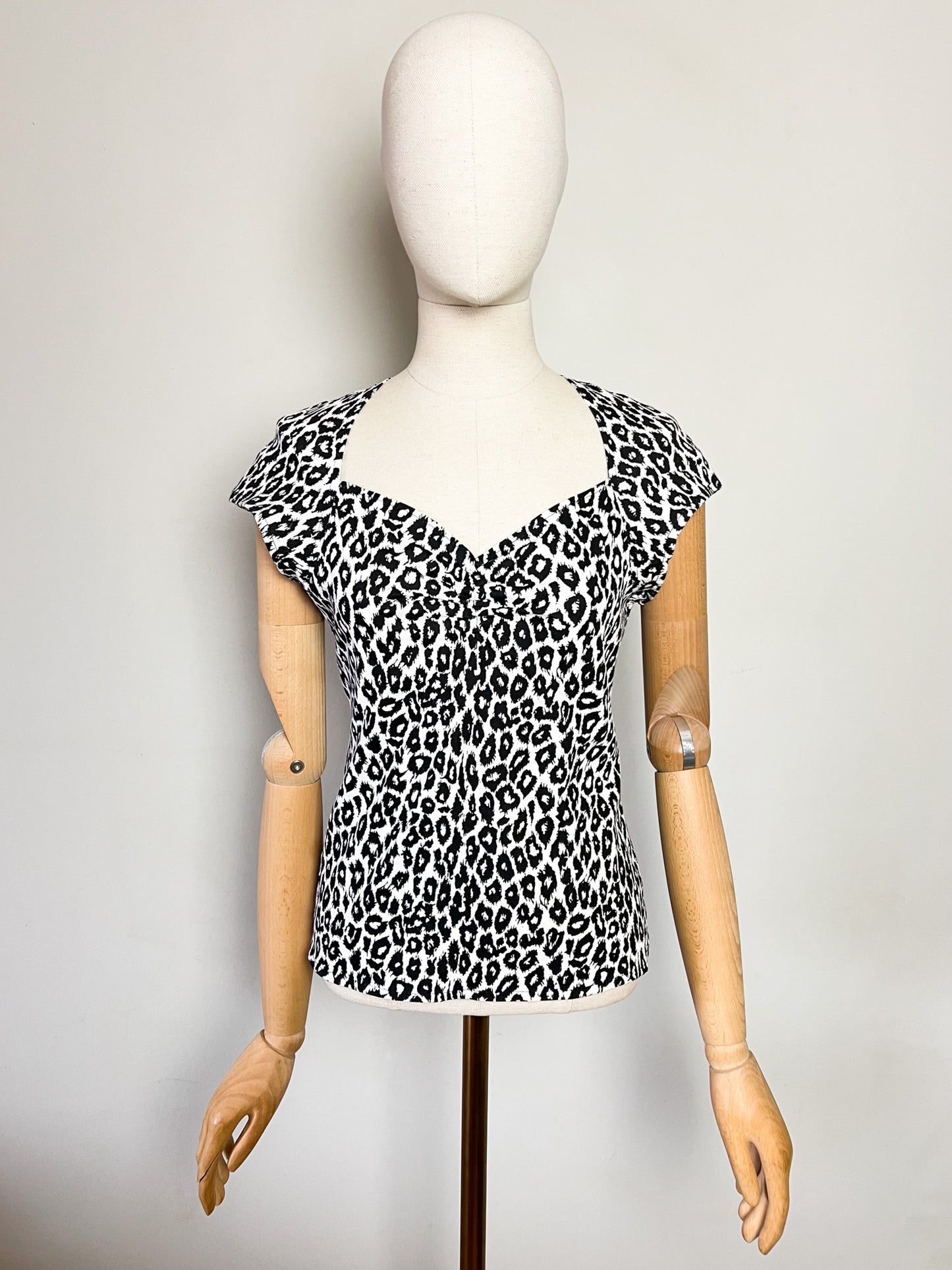 T-shirt Vintage Années 90 Imprimé Animalier Noir & Blanc - 100% Coton - T. 36 (S)