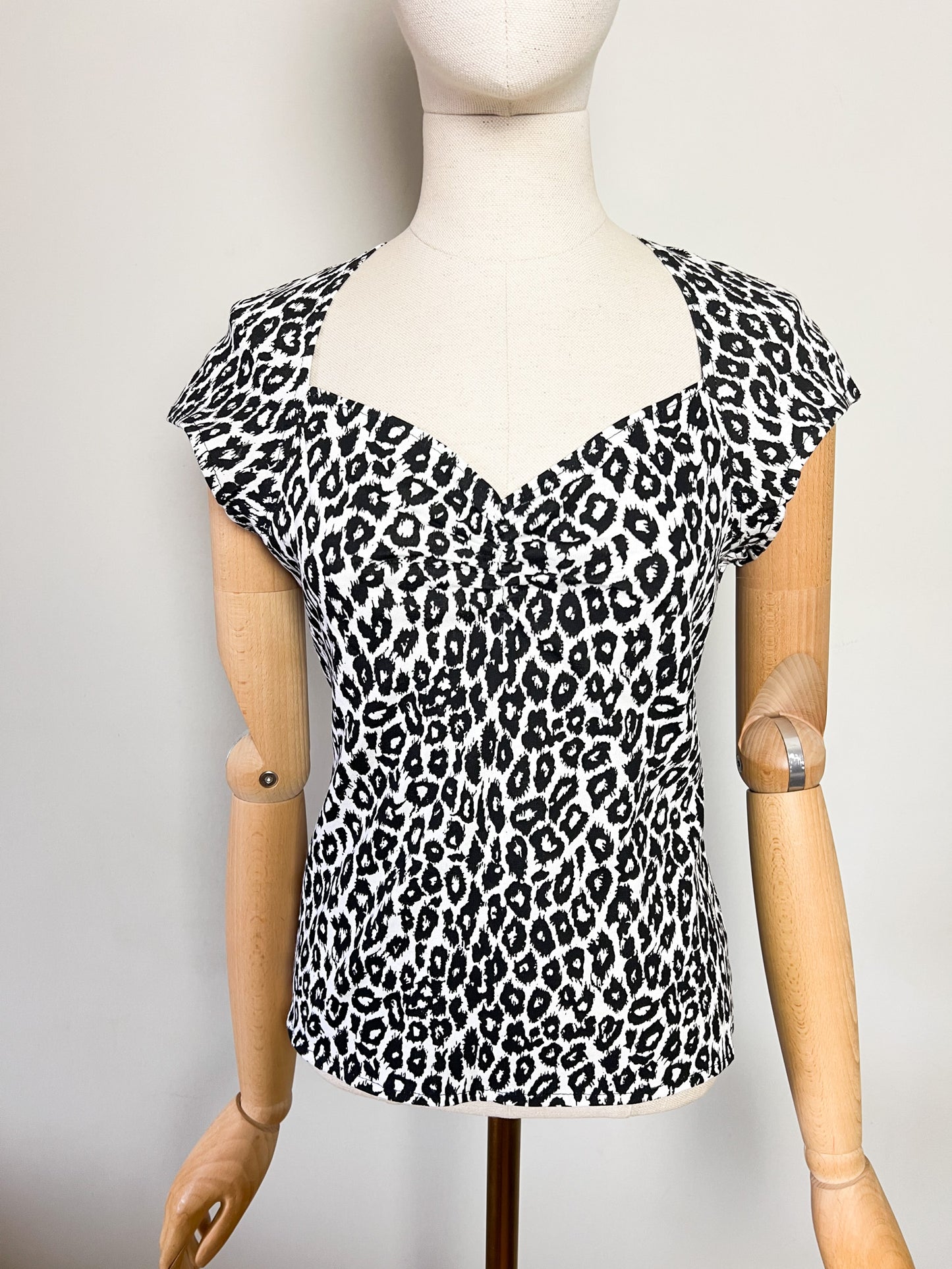 T-shirt Vintage Années 90 Imprimé Animalier Noir & Blanc - 100% Coton - T. 36 (S)