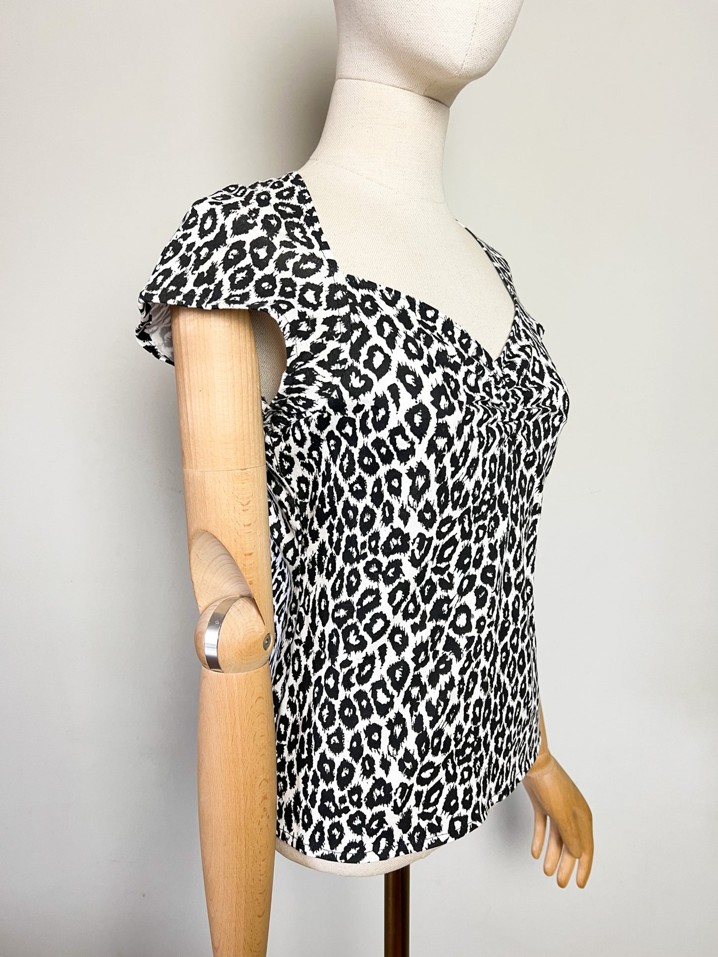 T-shirt Vintage Années 90 Imprimé Animalier Noir & Blanc - 100% Coton - T. 36 (S)