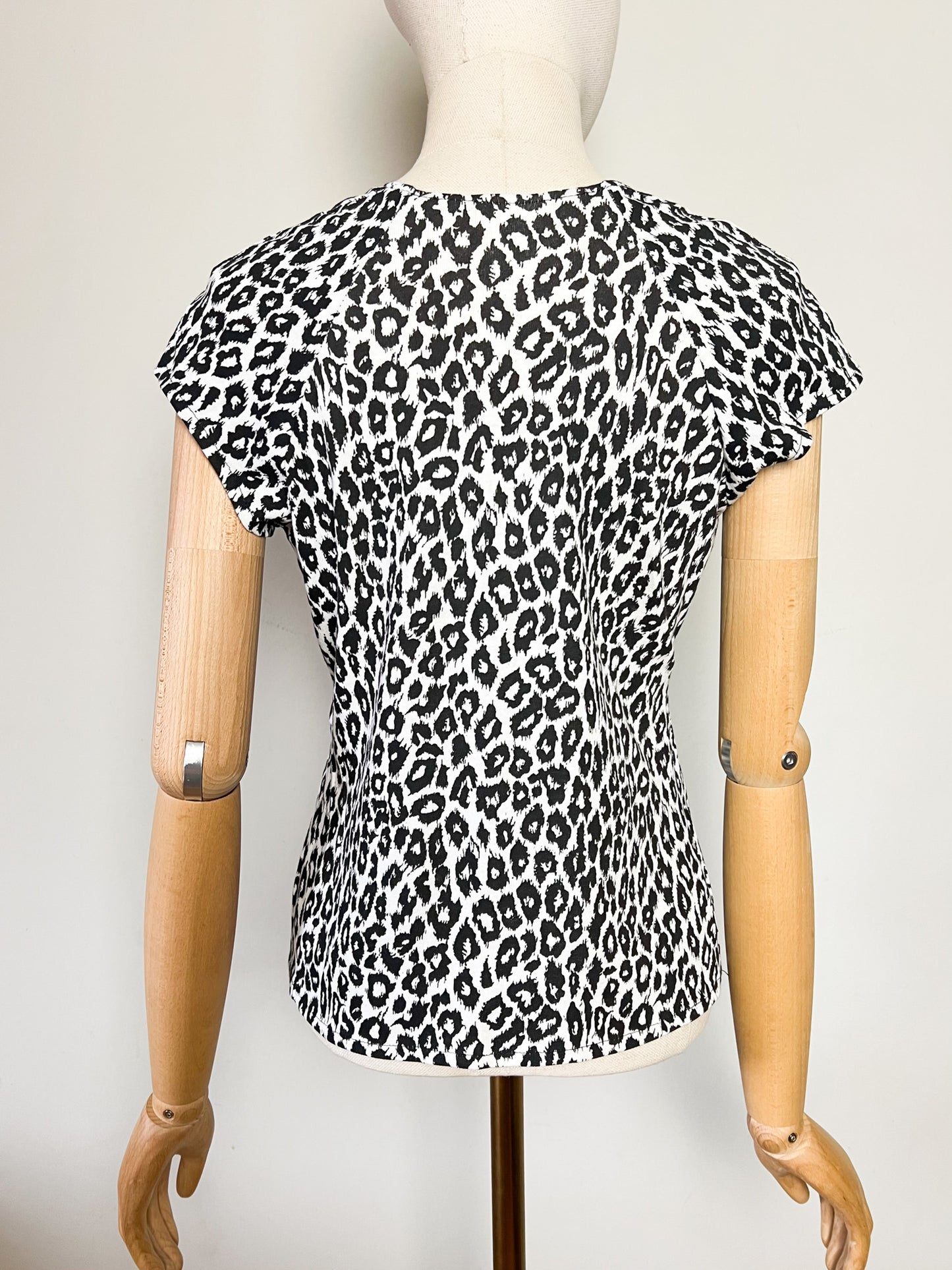 T-shirt Vintage Années 90 Imprimé Animalier Noir & Blanc - 100% Coton - T. 36 (S)