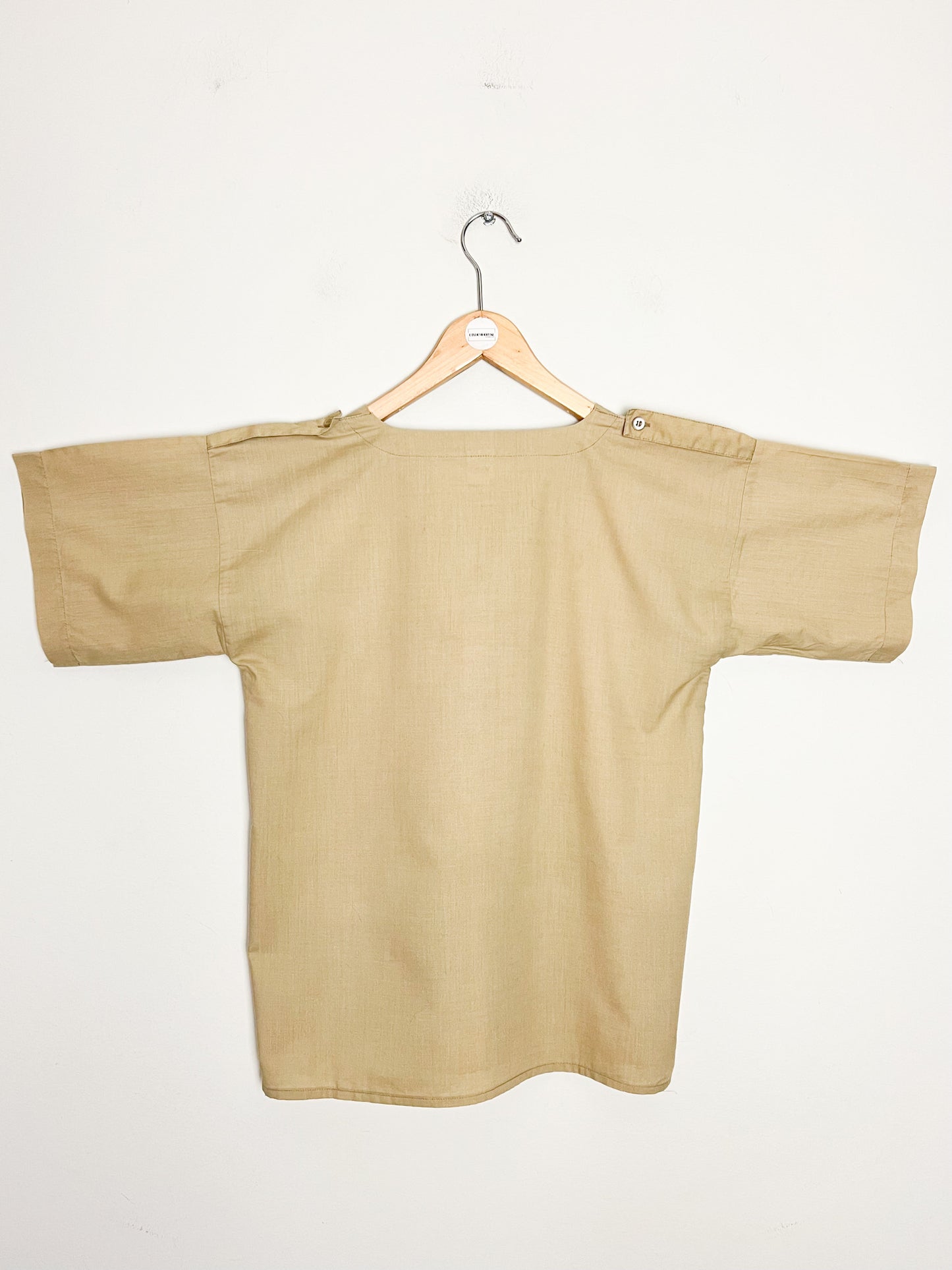Top Blouse Manches Courtes Vintage Années 90 Style Utility Safari - Beige Kaki - T. 38 (M)