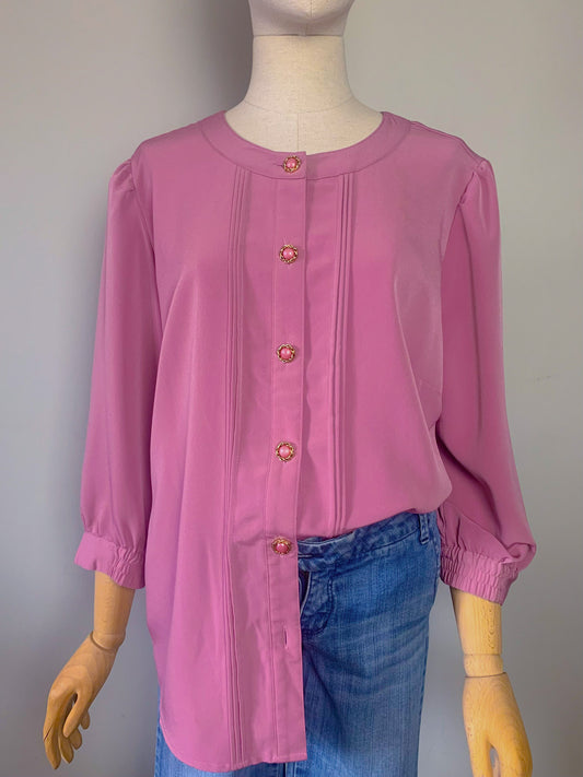 Blouse manches mi longues vieux rose foncé vintage