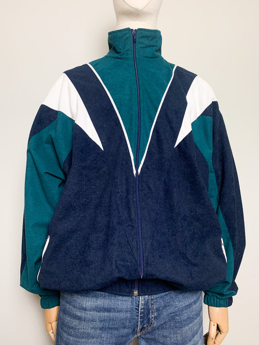 Veste de sport Vintage Oversize – Marine & Vert – Toucher Velours – Taille XXL