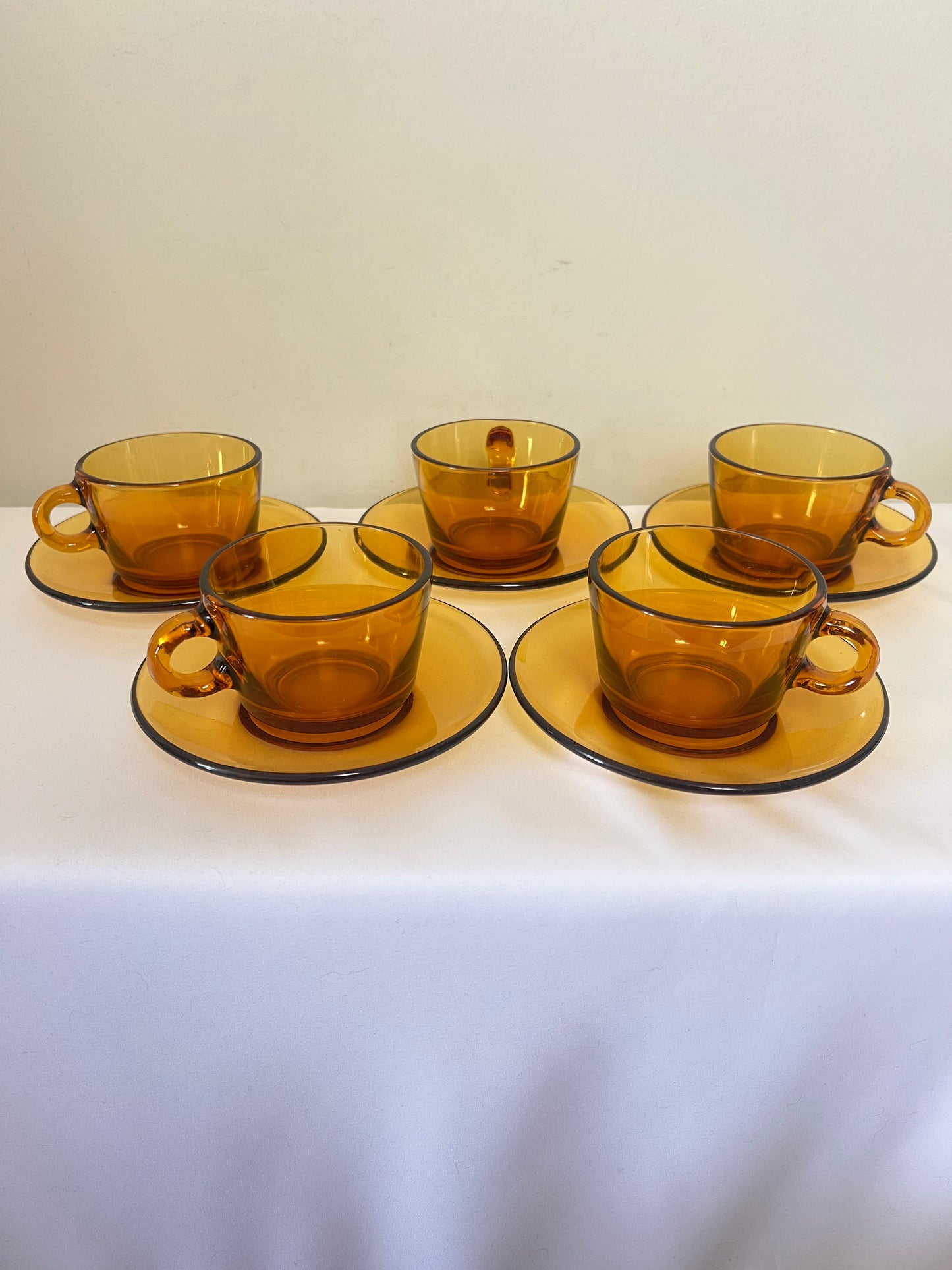 Service à Café Vintage Anénes 70 Vereco - 10 Pièces - Verre Fumé Ambré - Made in France
