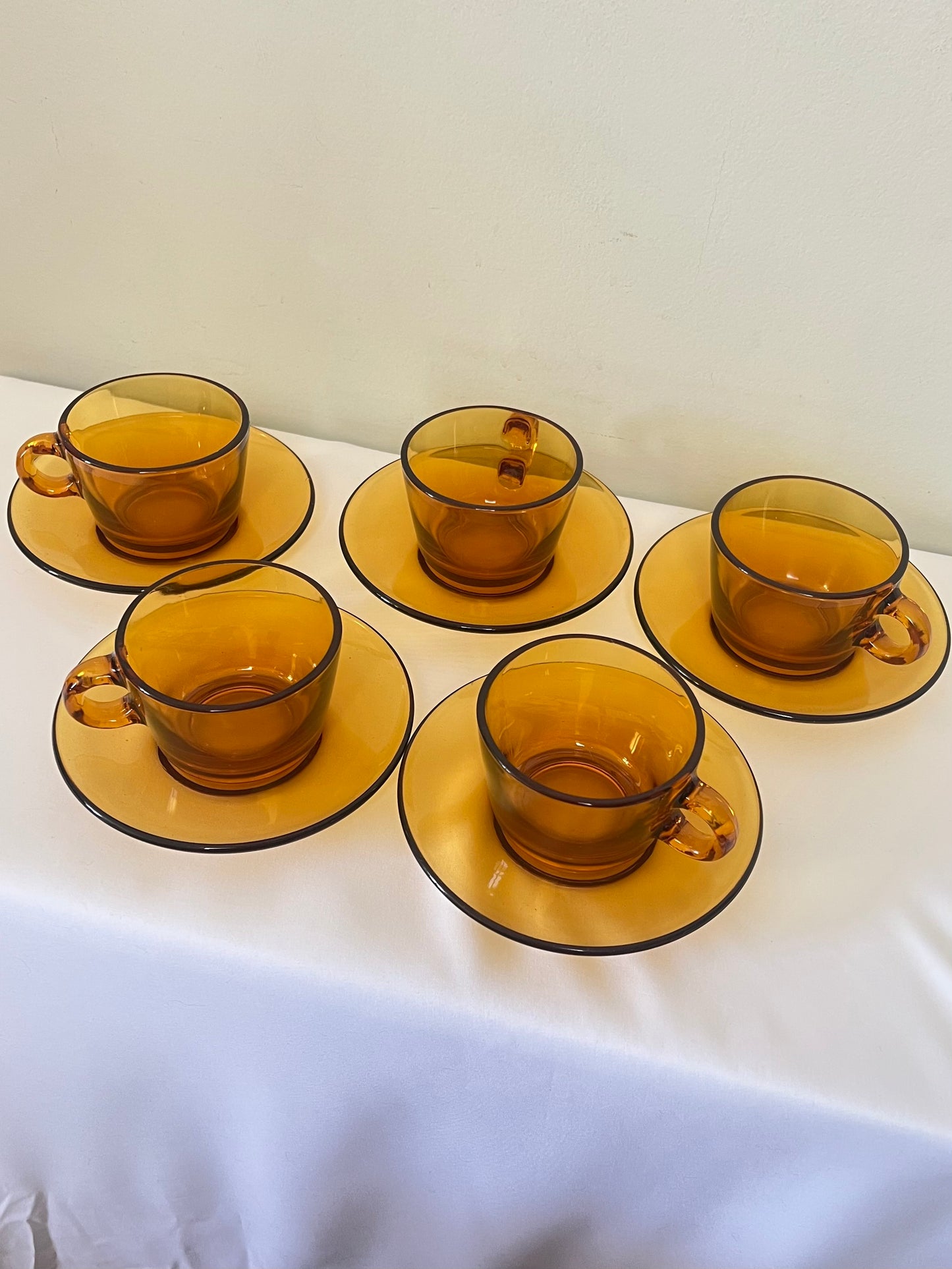 Service à Café Vintage Anénes 70 Vereco - 10 Pièces - Verre Fumé Ambré - Made in France