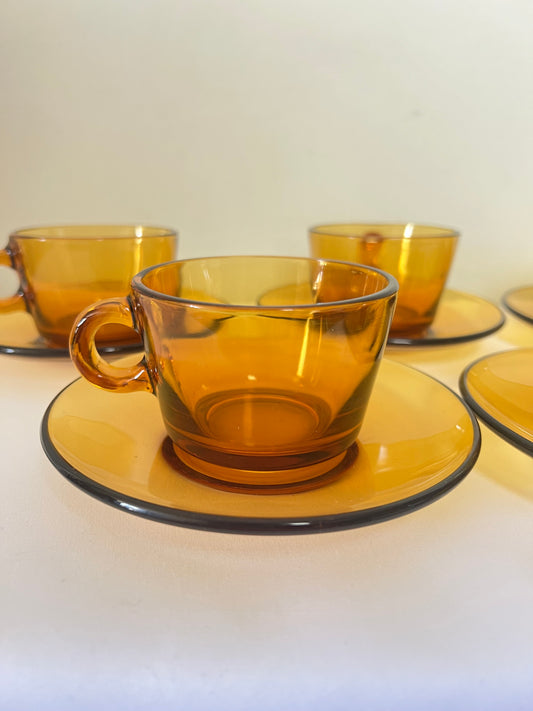 Service à Café Vintage Anénes 70 Vereco - 10 Pièces - Verre Fumé Ambré - Made in France
