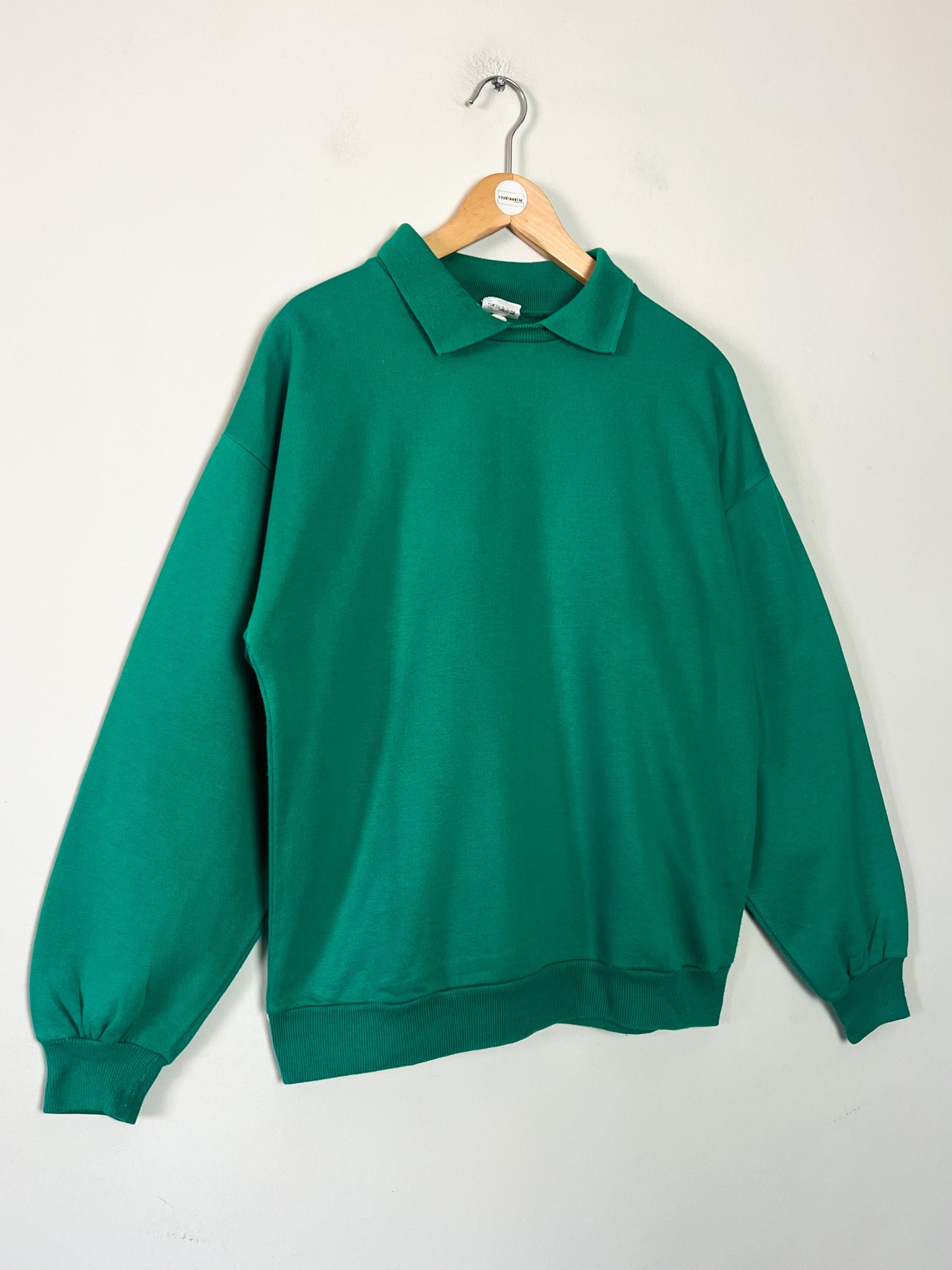 Sweatshirt Vintage Années 80 90 Unisexe Vert Gazon - Coupe Oversize - Petit Col - T. M/L