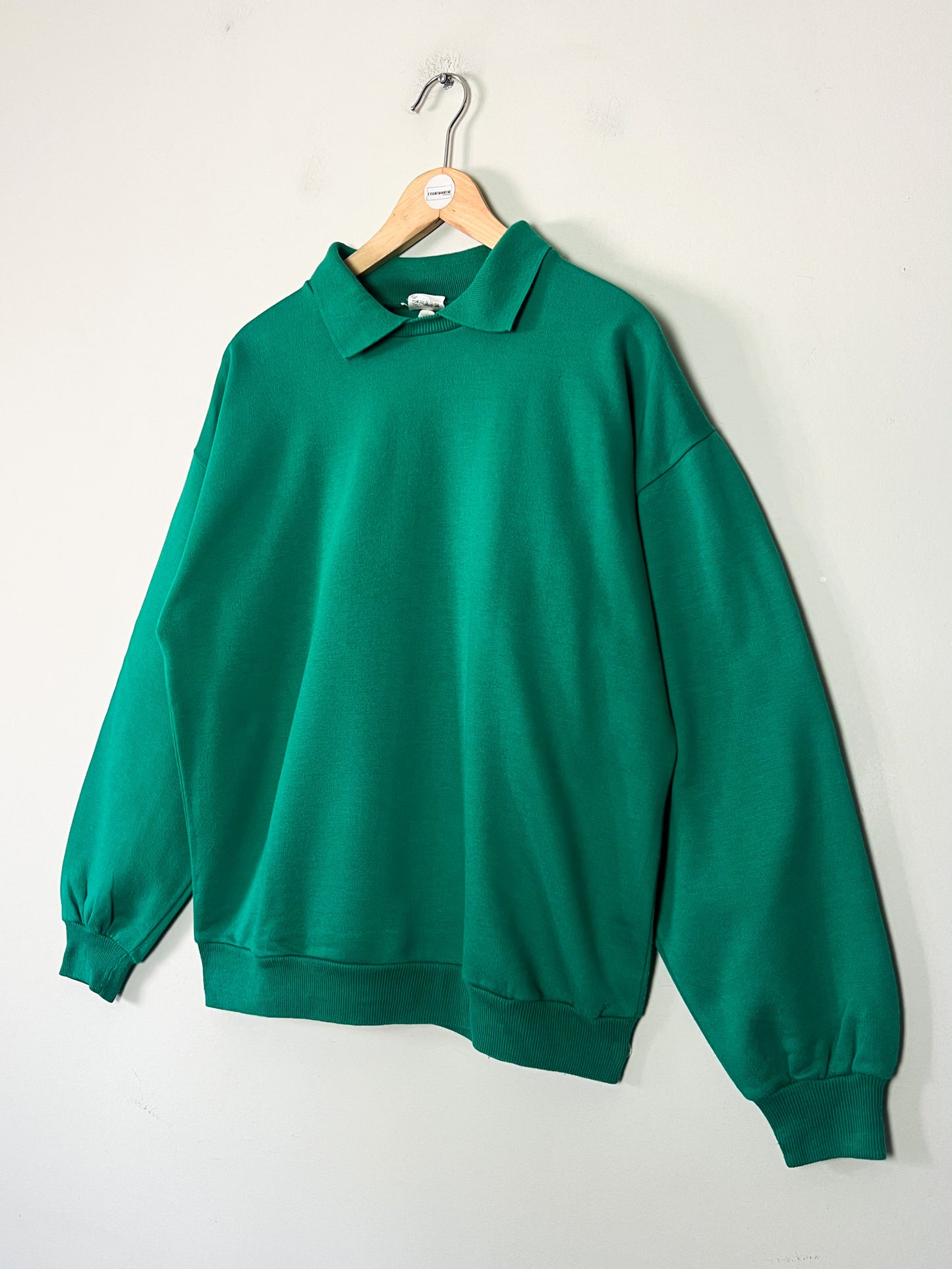 Sweatshirt Vintage Années 80 90 Unisexe Vert Gazon - Coupe Oversize - Petit Col - T. M/L