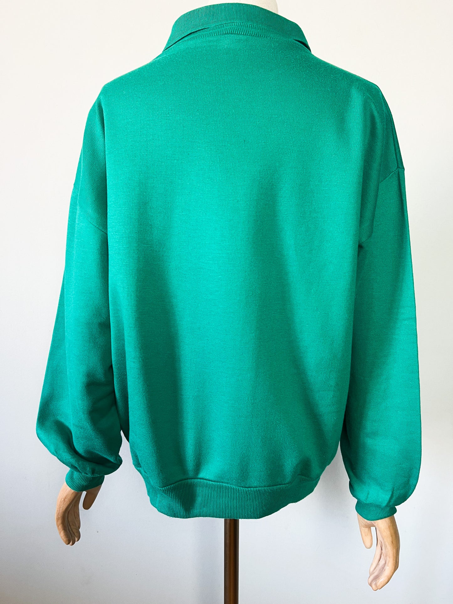 Sweatshirt Vintage Années 80 90 Unisexe Vert Gazon - Coupe Oversize - Petit Col - T. M/L
