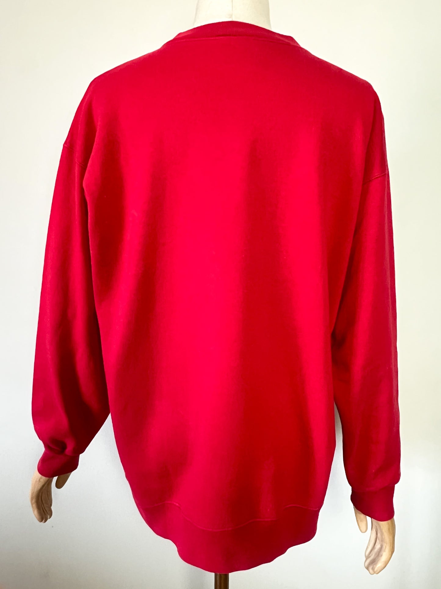 Sweatshirt Vintage Années 90 Unisexe - Rouge - Col Tunisien Boutonné - La Sweaterie T. M