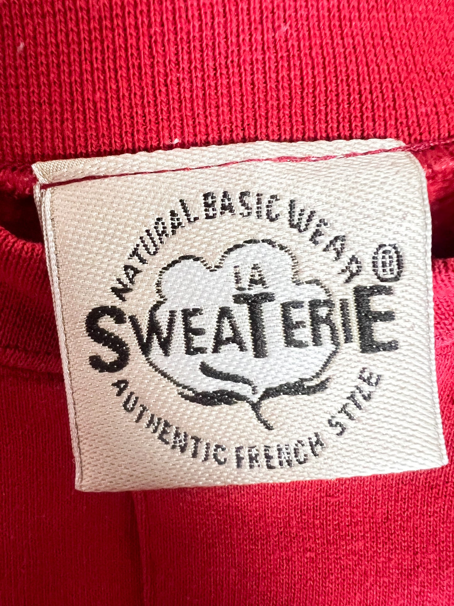 Sweatshirt Vintage Années 90 Unisexe - Rouge - Col Tunisien Boutonné - La Sweaterie T. M