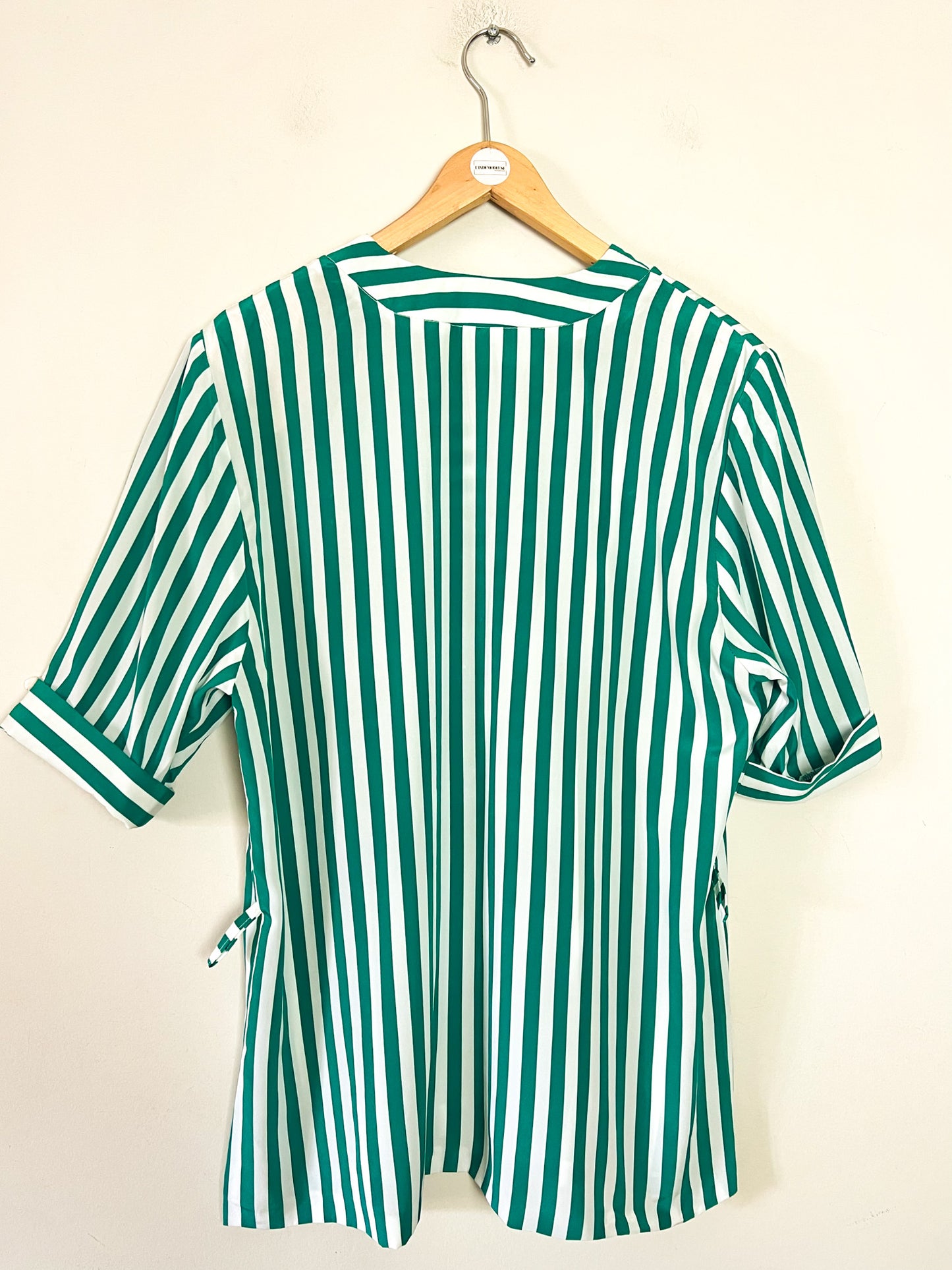 Blouse Tunique Vintage Années 80 - Rayures Vert/Blanc - Made in France Mondy Extension - T. 40/42