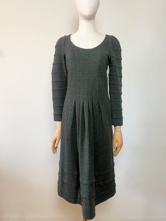 Robe SONIA RYKIEL 100% Laine Kaki - Design Asymétrique - T. 38 FR