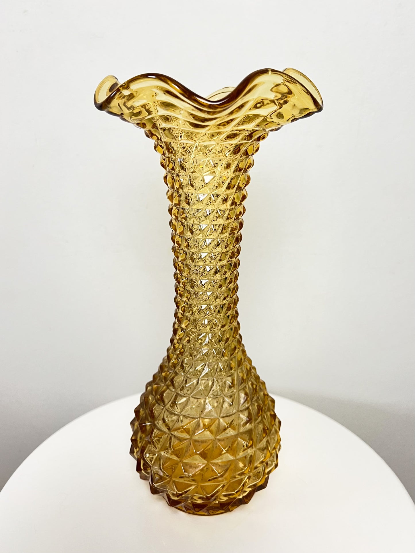 Vase Empoli Vintage Italien Années 60/70 - Verre Jaune Ambré Pointe de Diamant - 28 cm