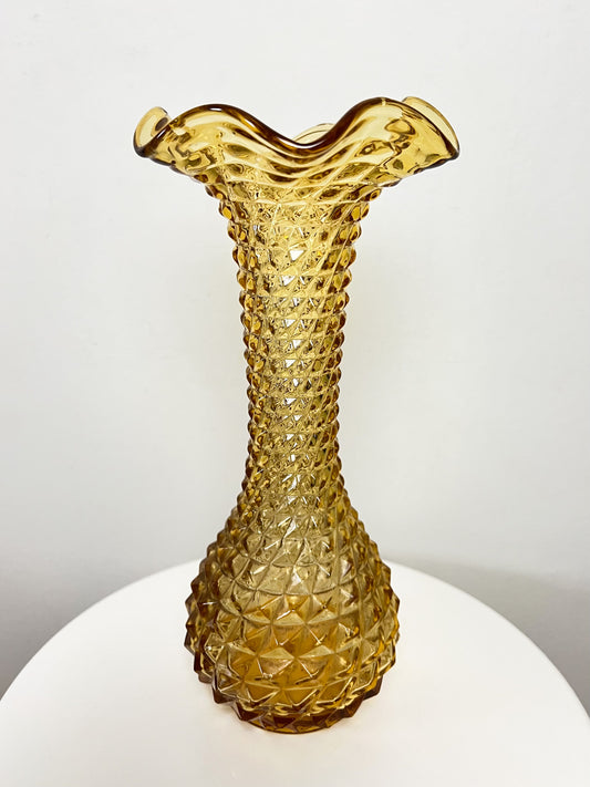 Vase Empoli Vintage Italien Années 60/70 - Verre Jaune Ambré Pointe de Diamant - 28 cm