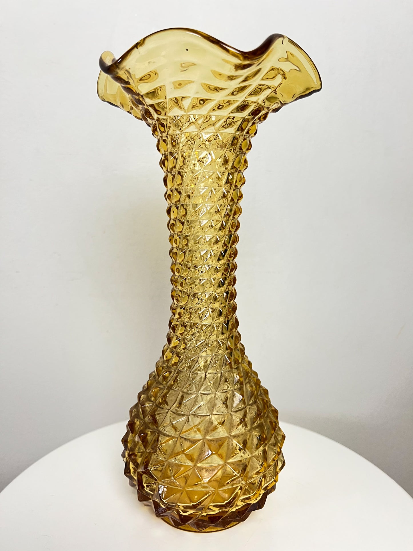 Vase Empoli Vintage Italien Années 60/70 - Verre Jaune Ambré Pointe de Diamant - 28 cm