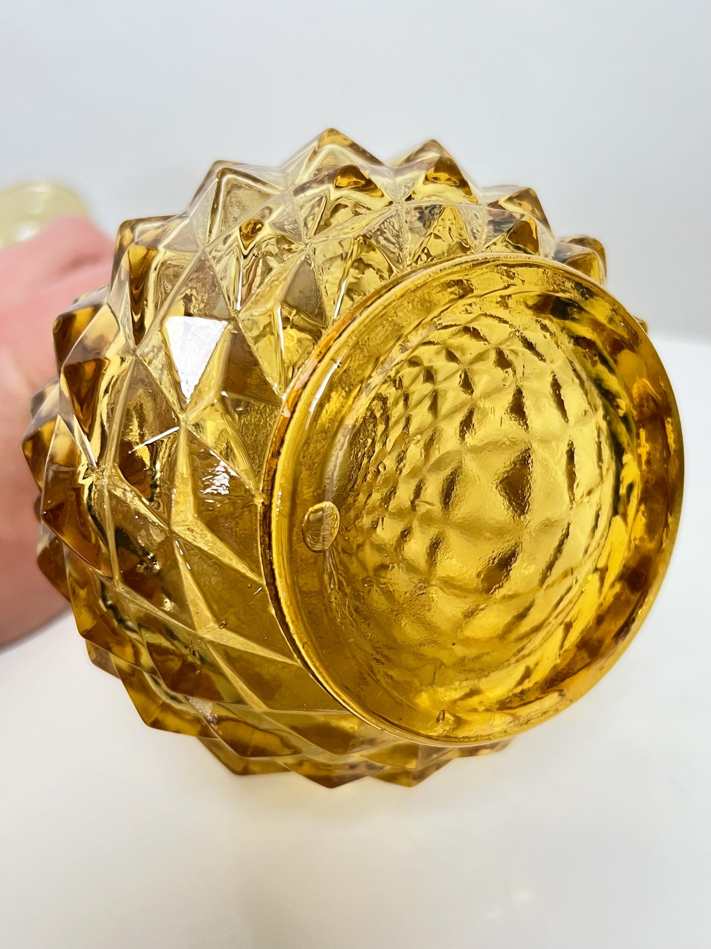 Vase Empoli Vintage Italien Années 60/70 - Verre Jaune Ambré Pointe de Diamant - 28 cm
