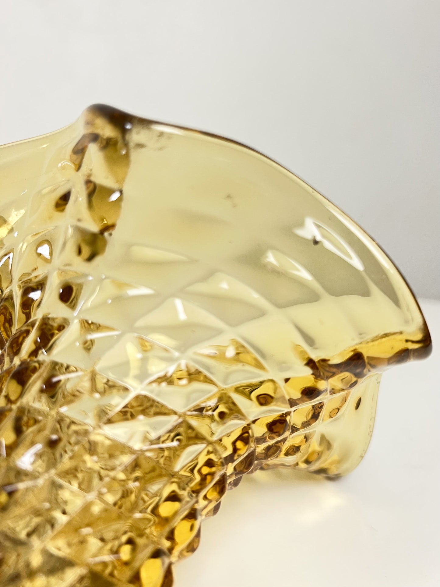 Vase Empoli Vintage Italien Années 60/70 - Verre Jaune Ambré Pointe de Diamant - 28 cm